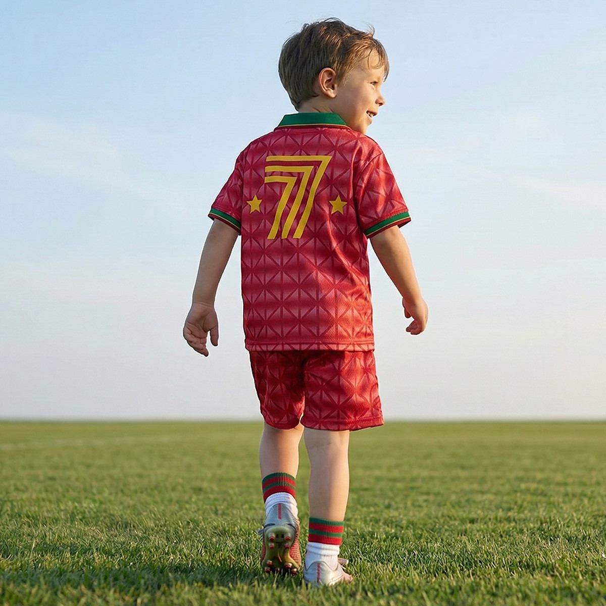 Juniors Collared Short Sleeves Polo T-shirt and Shorts Set with Portugal Print-boys-clothing-sportswear-sets-image-2