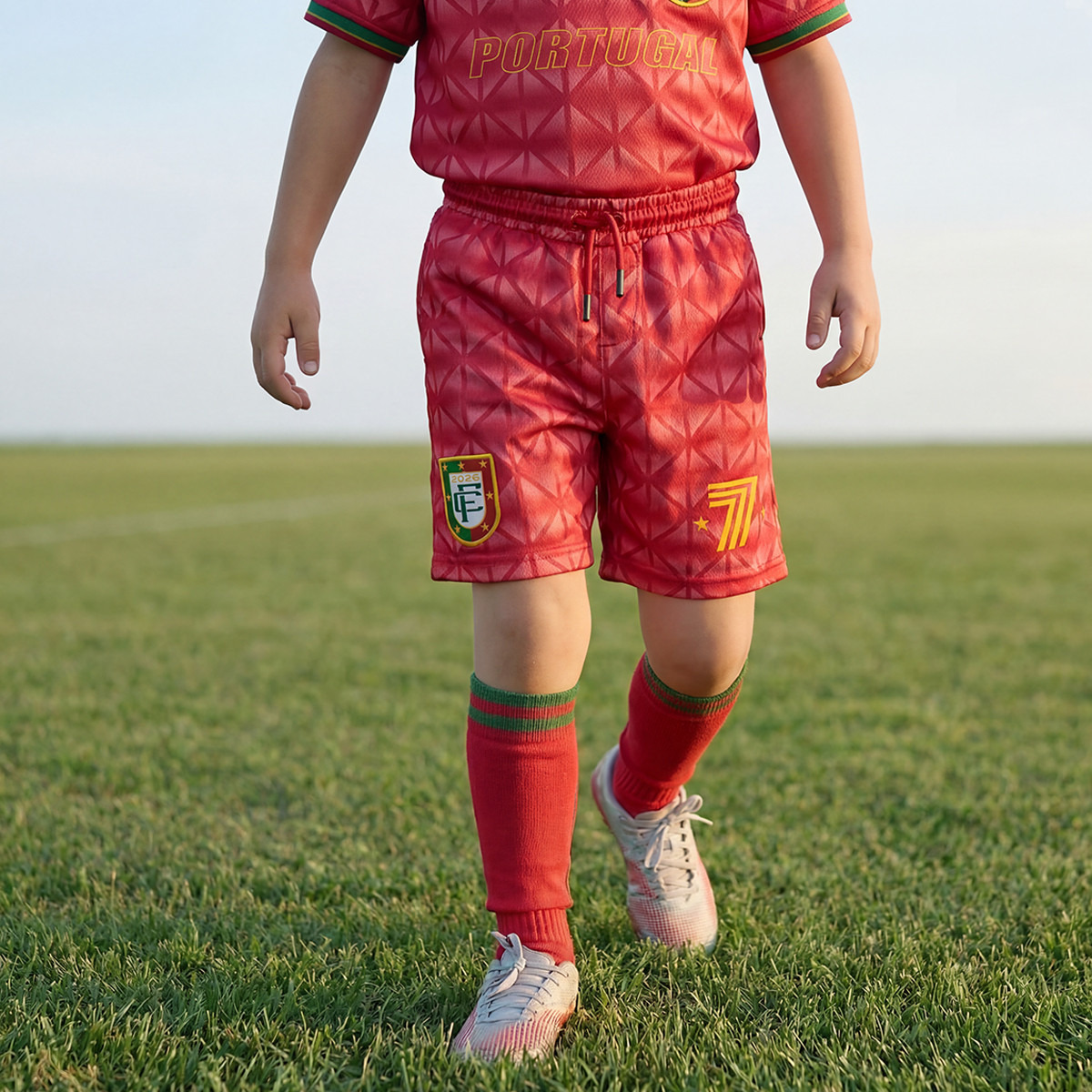Juniors Collared Short Sleeves Polo T-shirt and Shorts Set with Portugal Print-boys-clothing-sportswear-sets-image-3