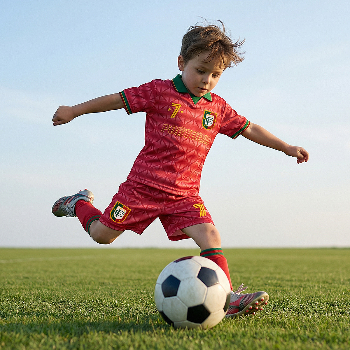 Juniors Collared Short Sleeves Polo T-shirt and Shorts Set with Portugal Print-boys-clothing-sportswear-sets-image-6