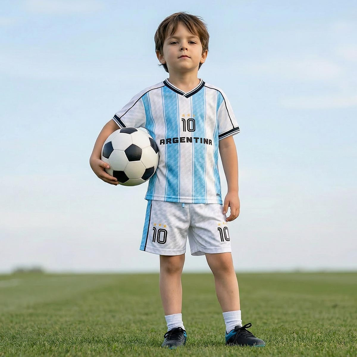 Juniors V-neck Short Sleeves T-shirt and Shorts Set with Argentina Print-boys-clothing-sportswear-sets-image-1