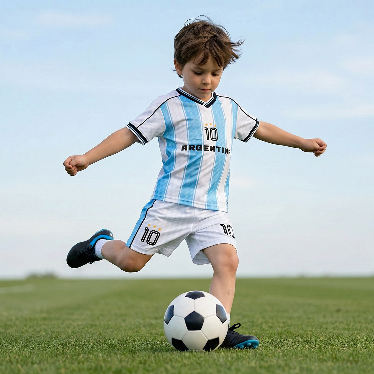 Juniors V-neck Short Sleeves T-shirt and Shorts Set with Argentina Print-boys-clothing-sportswear-sets-image-2