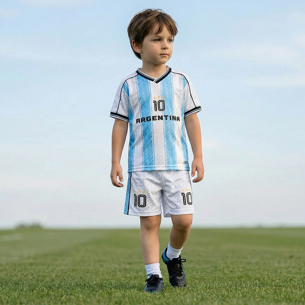 Juniors V-neck Short Sleeves T-shirt and Shorts Set with Argentina Print-boys-clothing-sportswear-sets-image-6