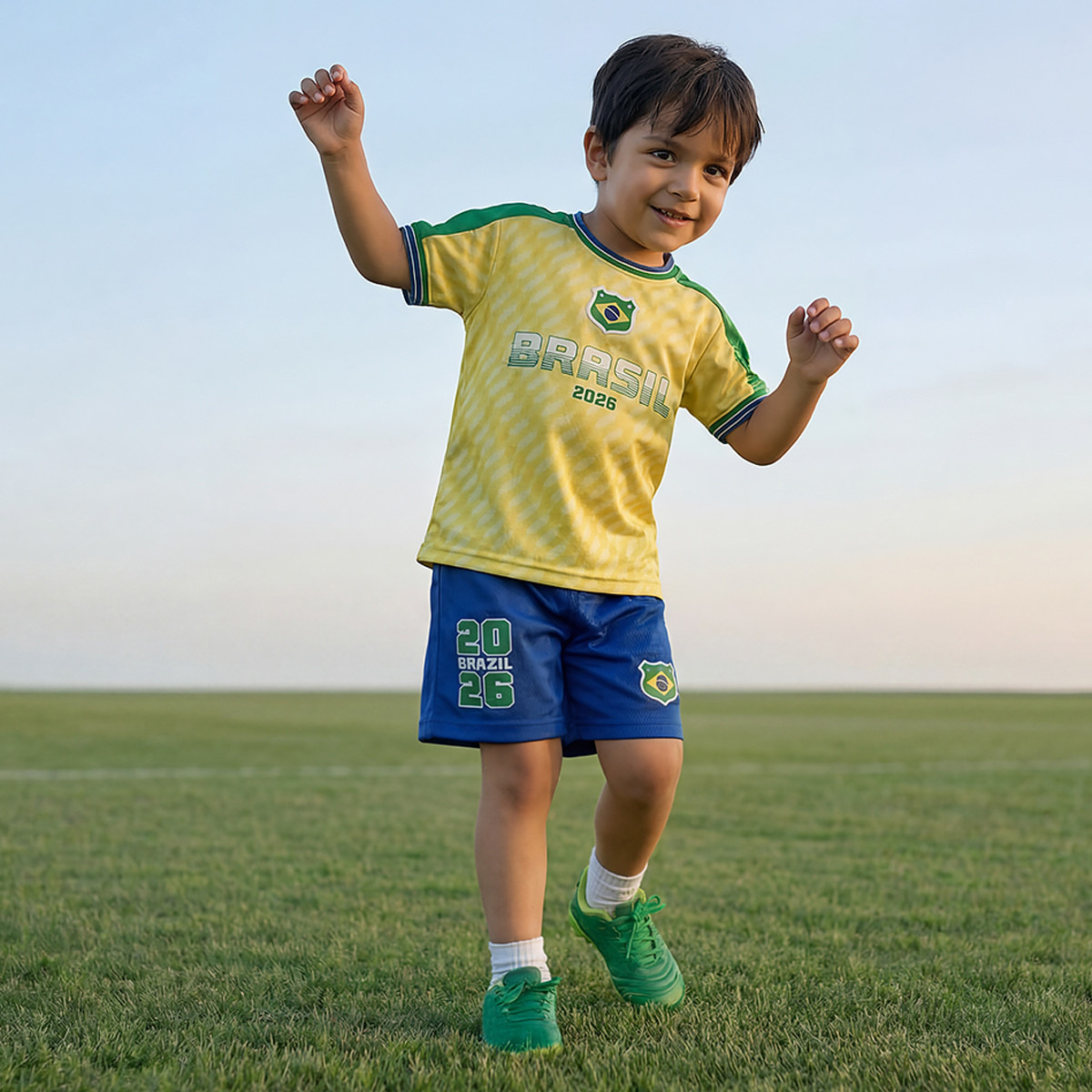 Juniors Crew Neck Short Sleeves T-shirt and Shorts Set with Brazil Print-boys-clothing-sportswear-sets-image-2