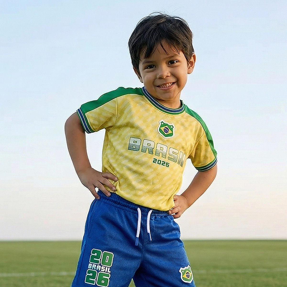 Juniors Crew Neck Short Sleeves T-shirt and Shorts Set with Brazil Print-boys-clothing-sportswear-sets-image-3