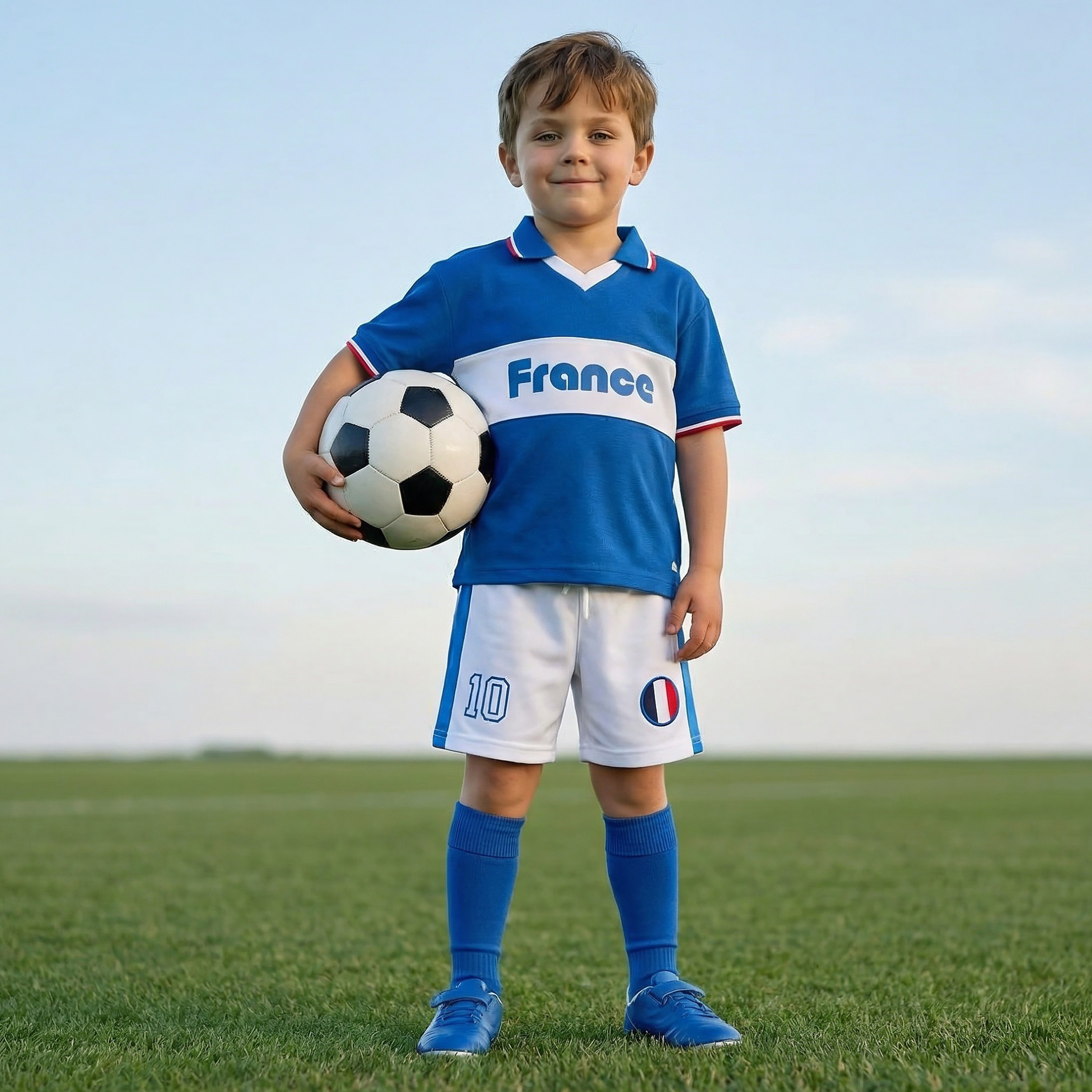 Juniors Collared Short Sleeves T-shirt and Shorts Set with France Print-boys-clothing-sportswear-sets-image-1