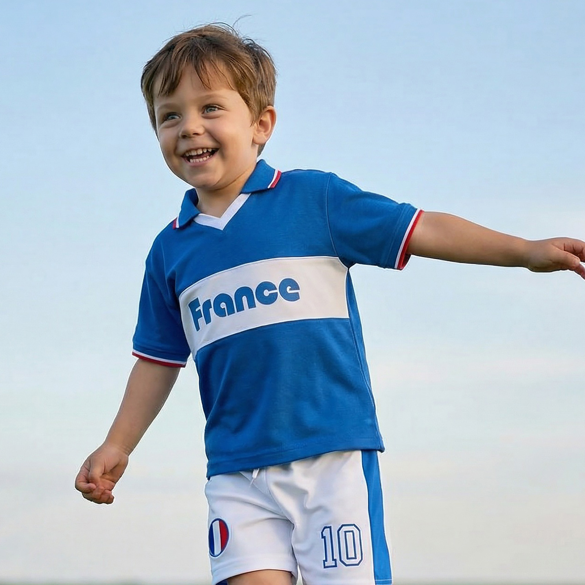 Juniors Collared Short Sleeves T-shirt and Shorts Set with France Print-boys-clothing-sportswear-sets-image-2