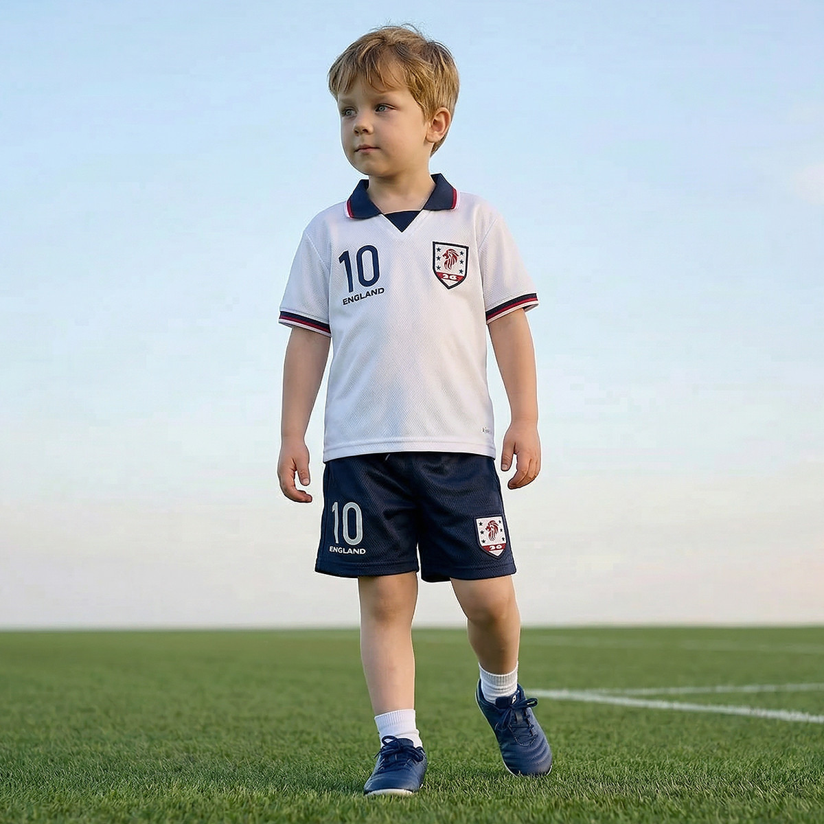 Juniors Collared Short Sleeves Polo T-shirt and Shorts Set with England Print-sports-gear-football-clothing-sets-image-1