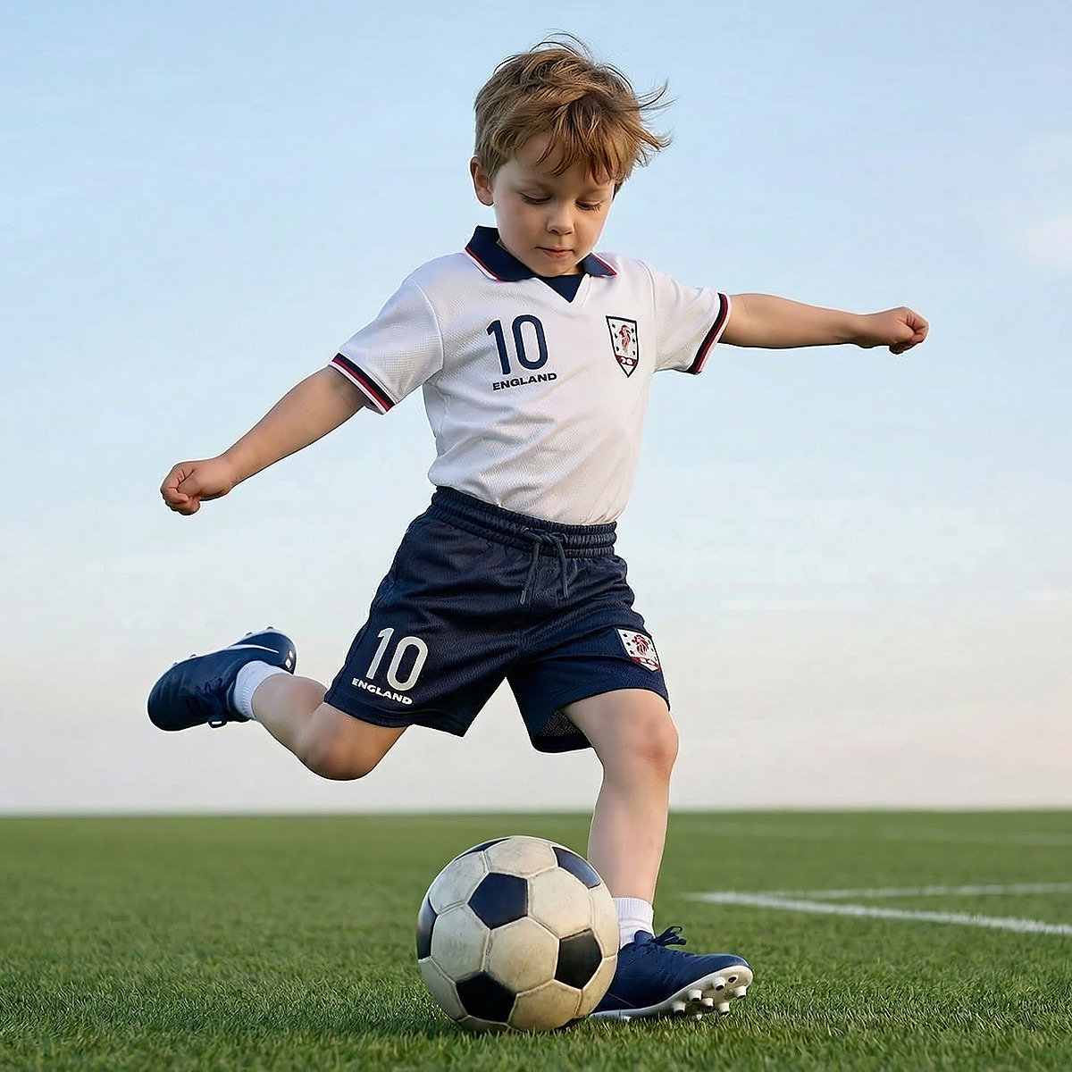 Juniors Collared Short Sleeves Polo T-shirt and Shorts Set with England Print-sports-gear-football-clothing-sets-image-2