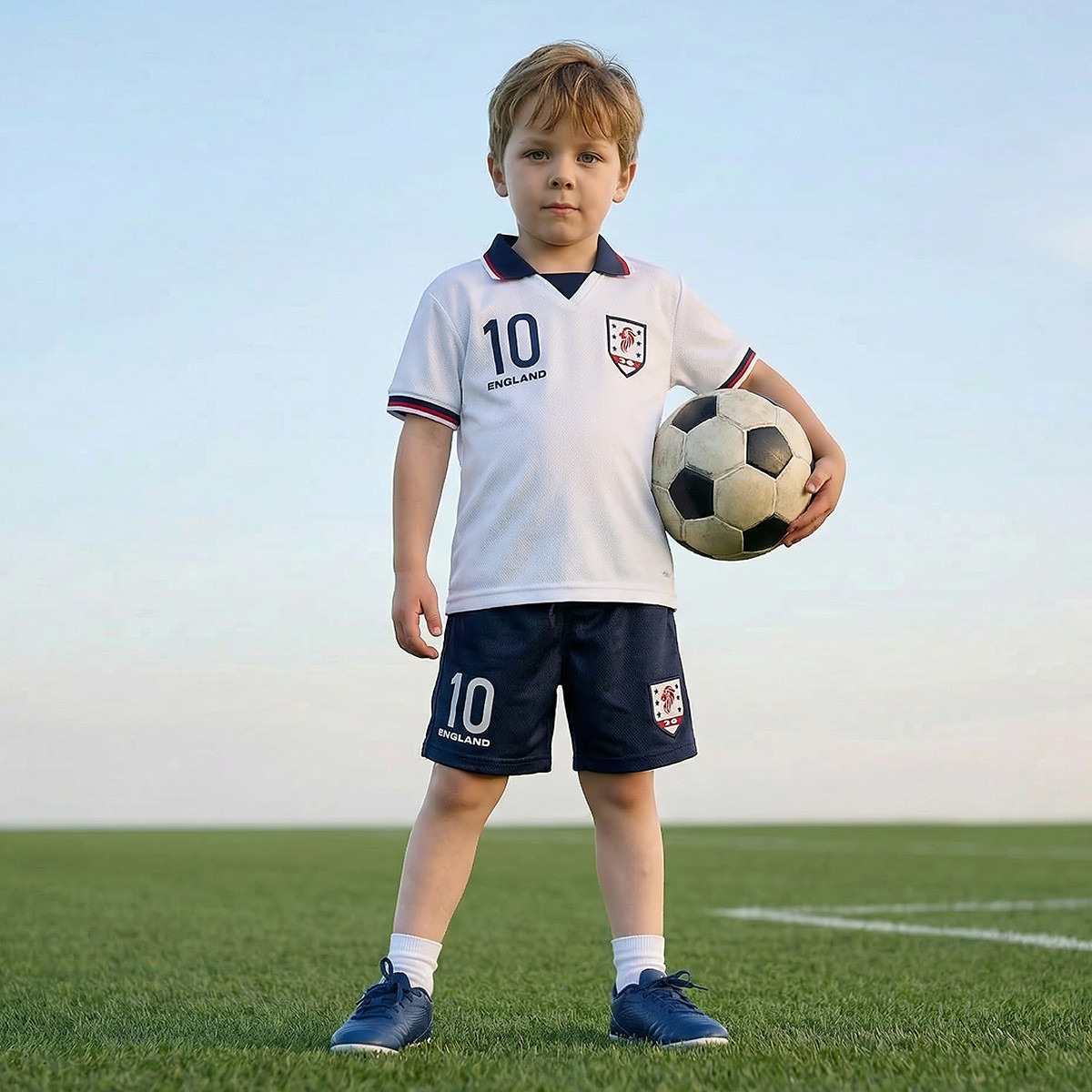 Juniors Collared Short Sleeves Polo T-shirt and Shorts Set with England Print-sports-gear-football-clothing-sets-image-6