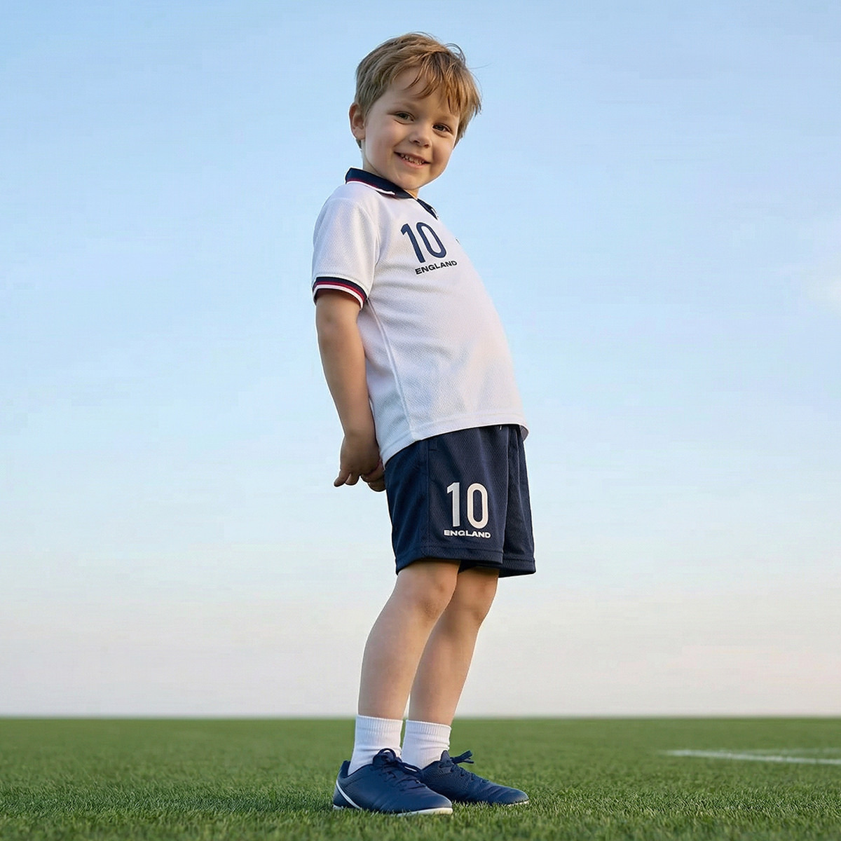Juniors Collared Short Sleeves Polo T-shirt and Shorts Set with England Print-sports-gear-football-clothing-sets-image-7