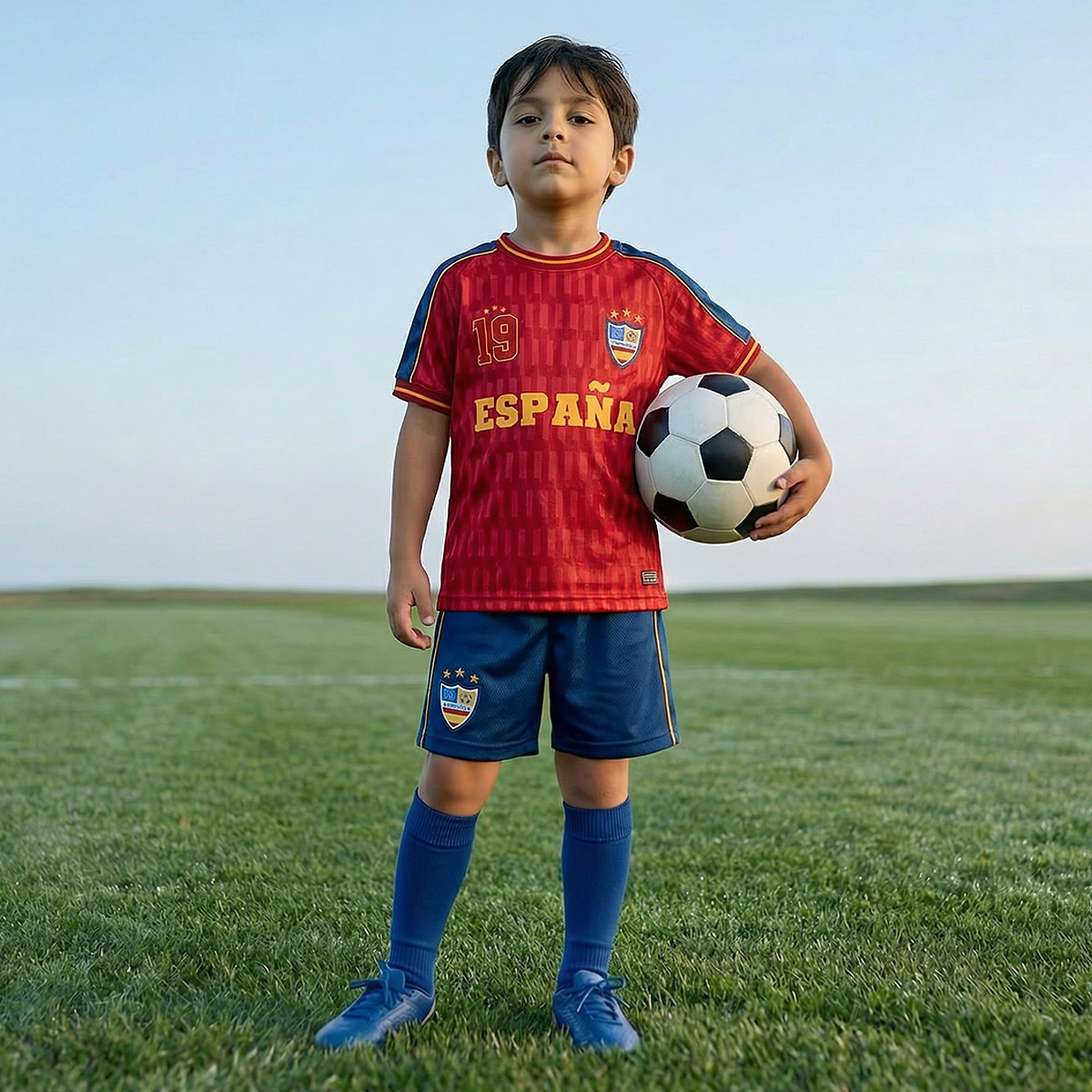 Juniors Crew Neck Short Sleeves T-shirt and Shorts Set with Spain Print-boys-clothing-sportswear-sets-image-1
