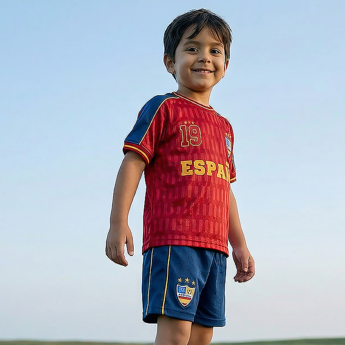Juniors Crew Neck Short Sleeves T-shirt and Shorts Set with Spain Print-boys-clothing-sportswear-sets-image-2