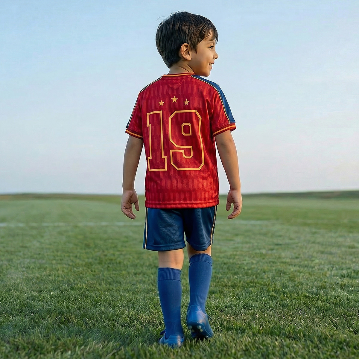 Juniors Crew Neck Short Sleeves T-shirt and Shorts Set with Spain Print-boys-clothing-sportswear-sets-image-3