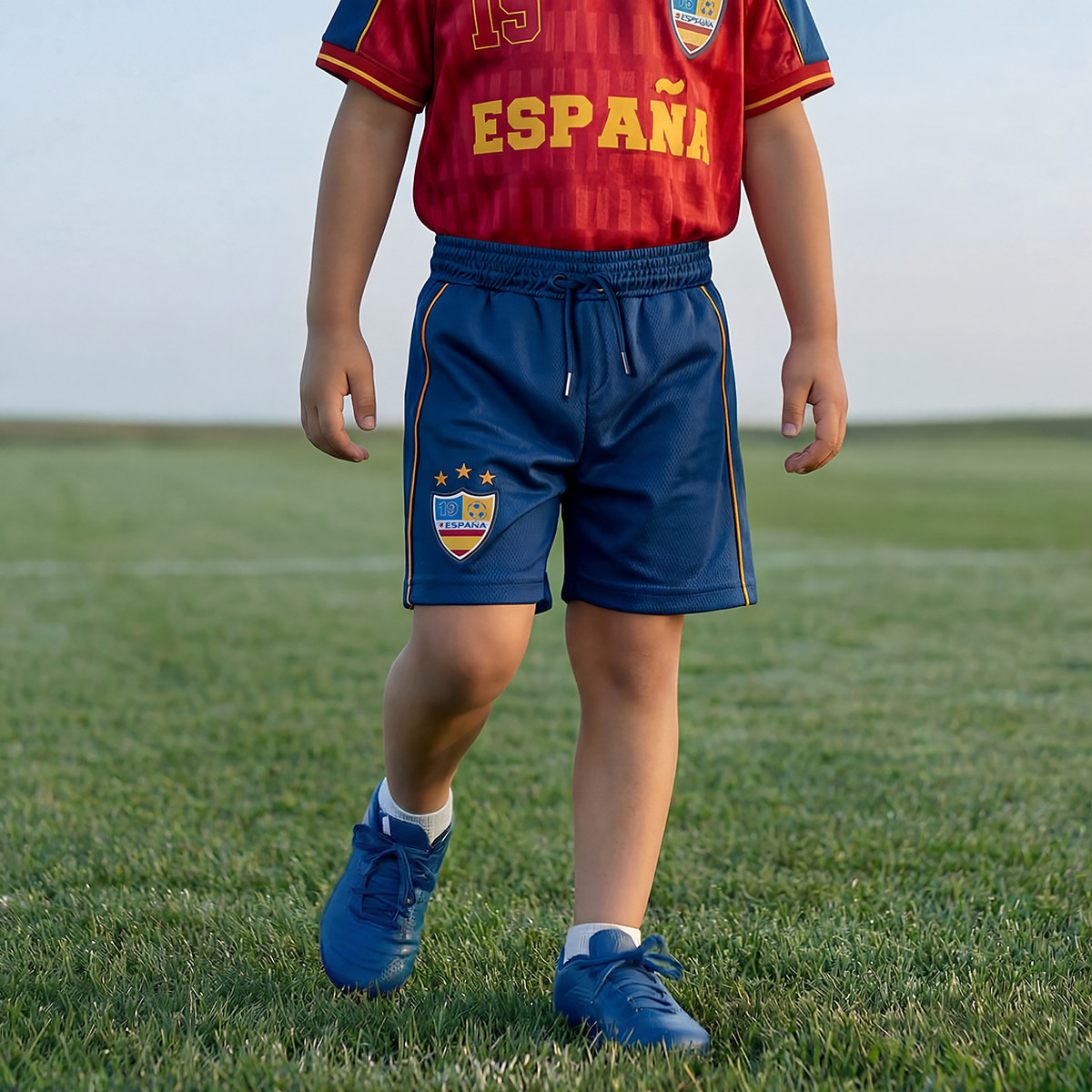 Juniors Crew Neck Short Sleeves T-shirt and Shorts Set with Spain Print-boys-clothing-sportswear-sets-image-4