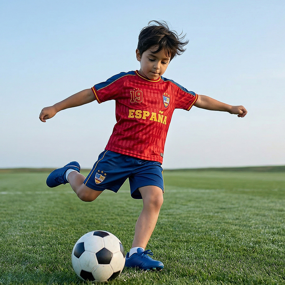 Juniors Crew Neck Short Sleeves T-shirt and Shorts Set with Spain Print-boys-clothing-sportswear-sets-image-7