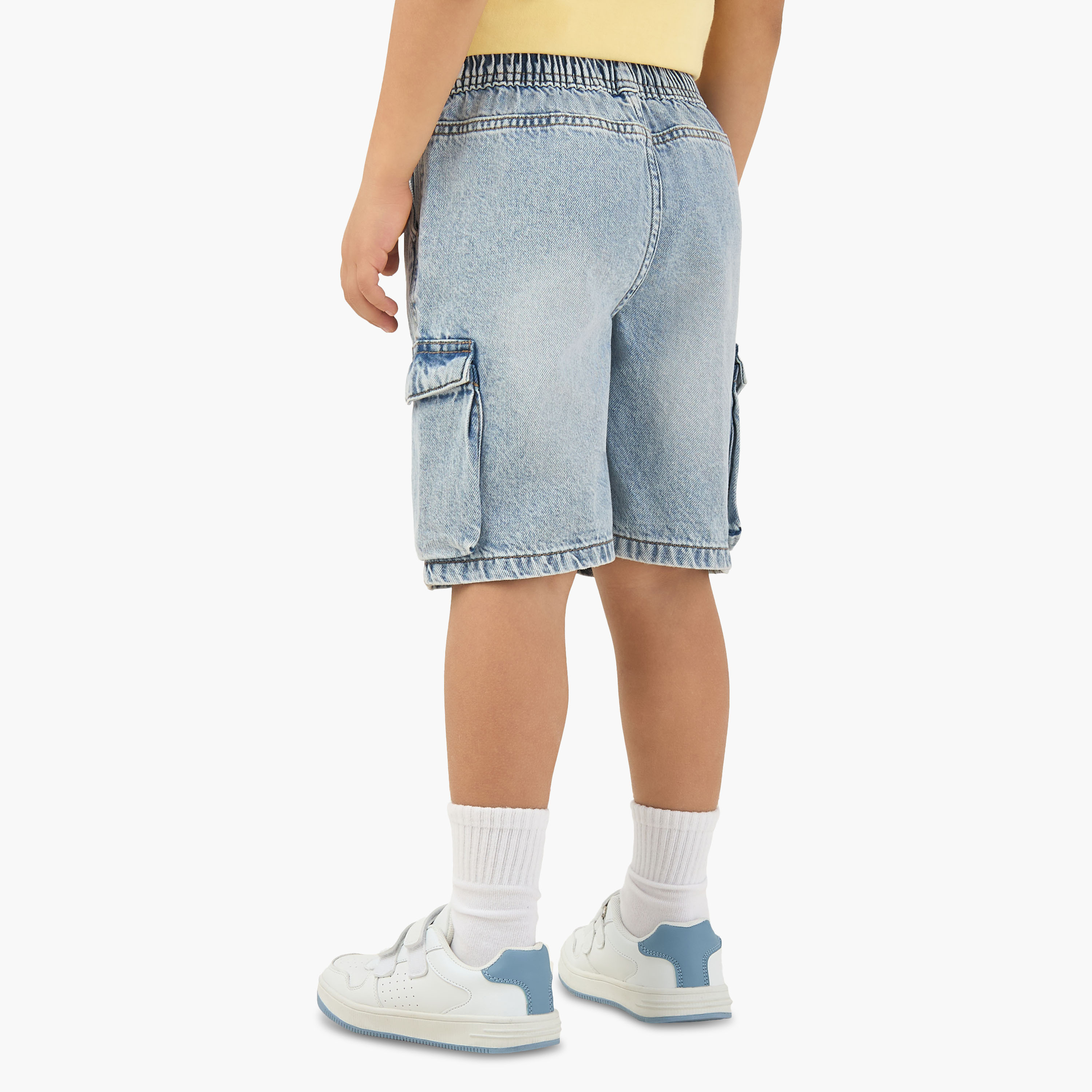 Juniors Elastic Buttoned Waist Shorts with Cargo Pockets-boys-clothing-bottoms-shorts-image-3