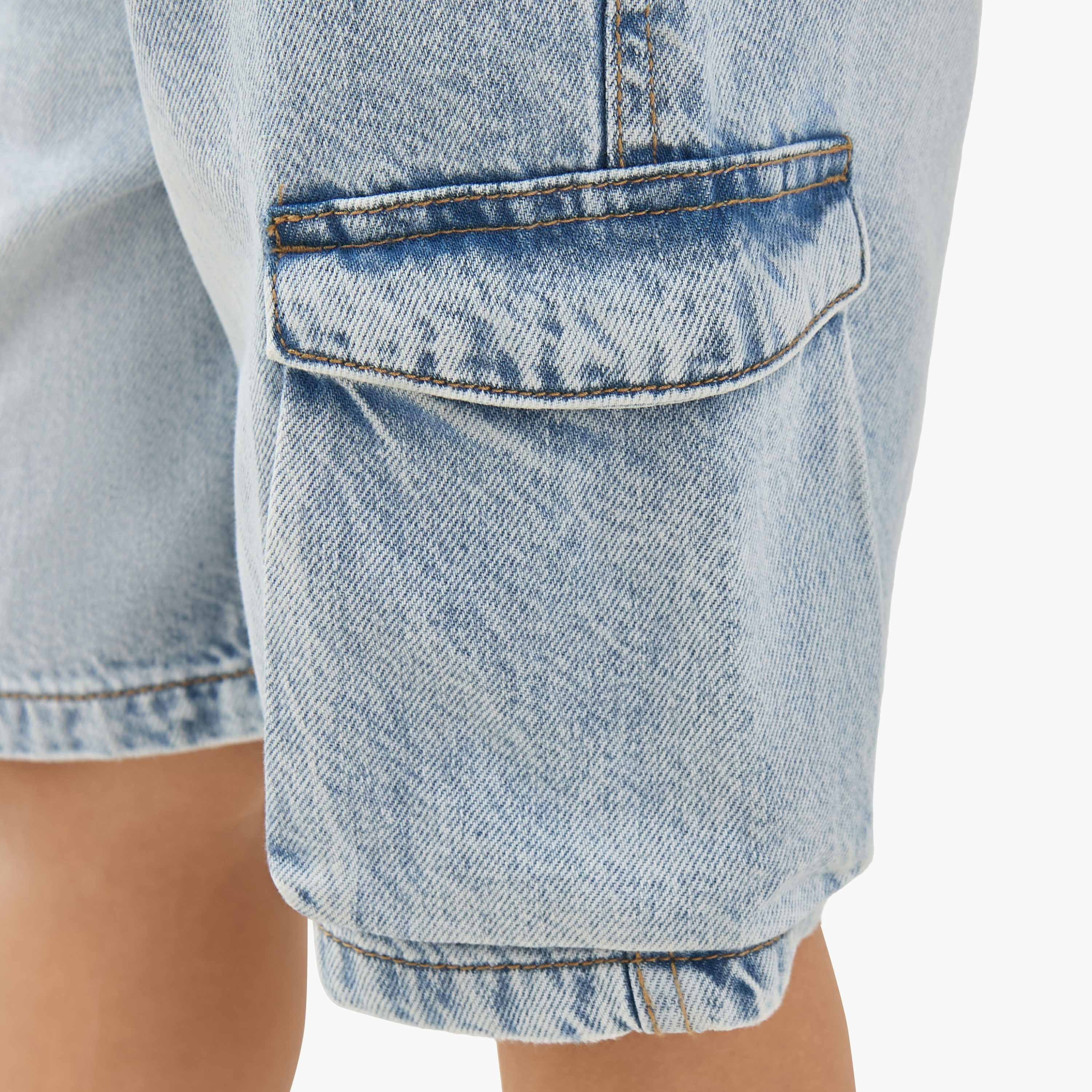 Juniors Elastic Buttoned Waist Shorts with Cargo Pockets-boys-clothing-bottoms-shorts-image-5