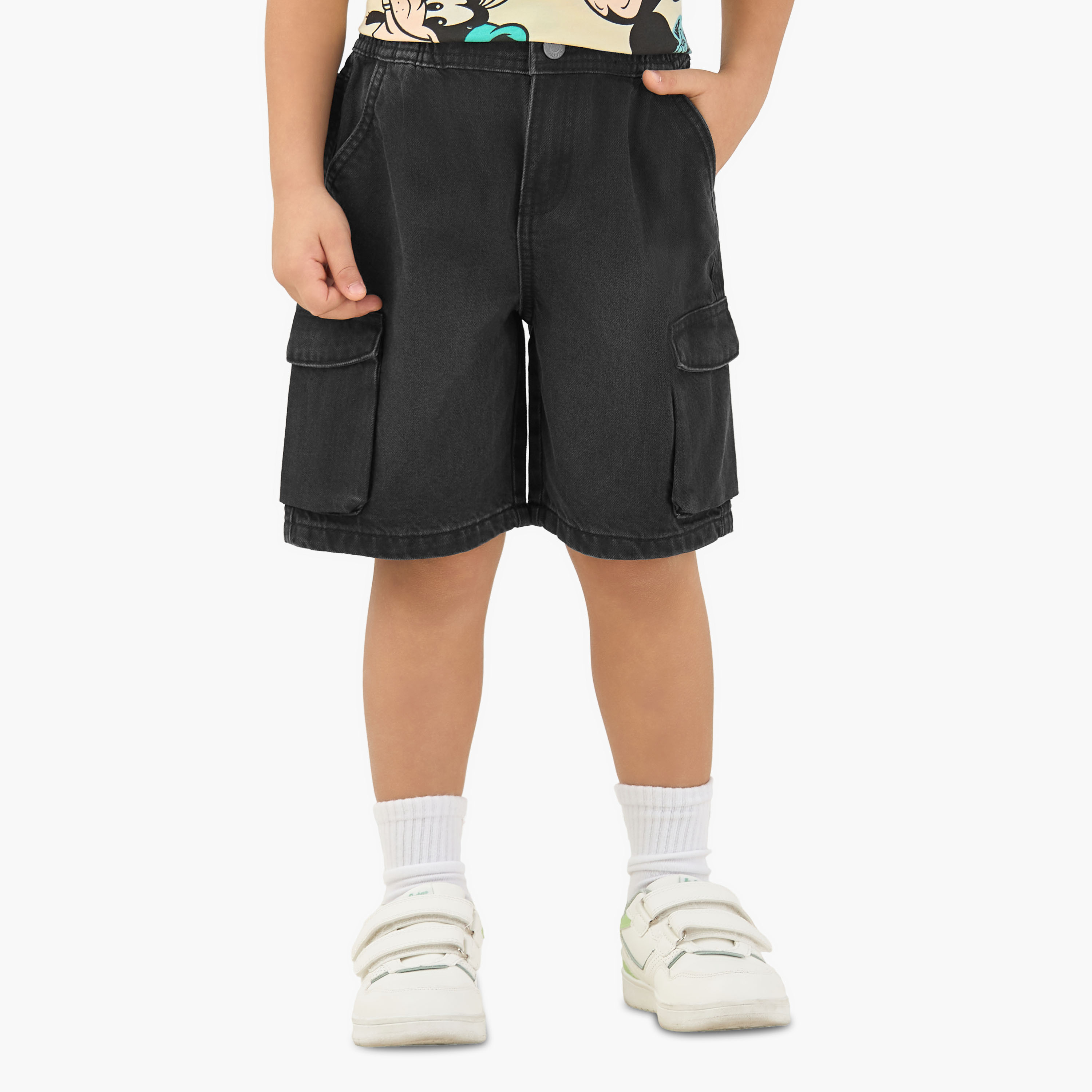 Juniors Buttoned Waist Shorts with Cargo Pockets-boys-clothing-bottoms-shorts-image-1