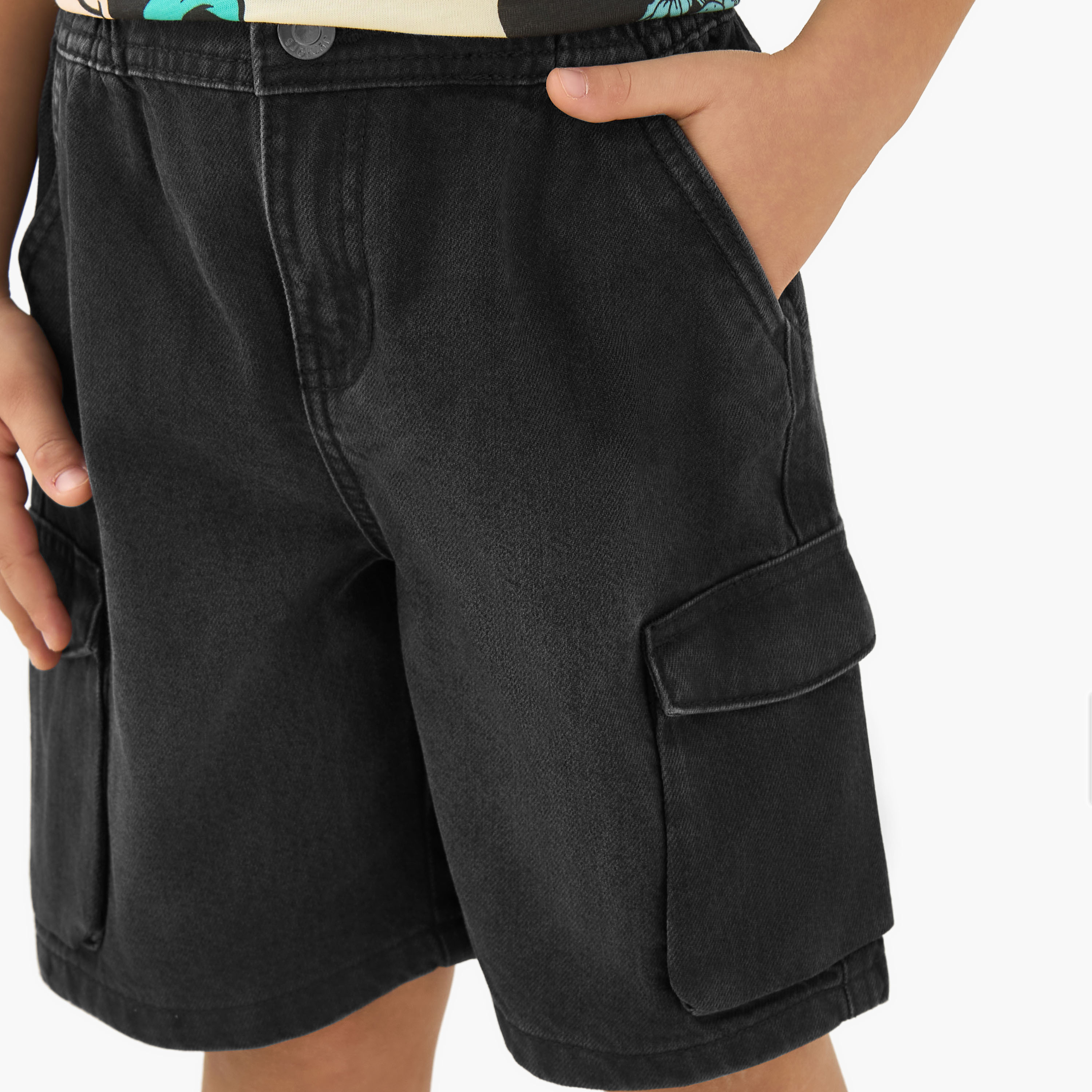 Juniors Buttoned Waist Shorts with Cargo Pockets-boys-clothing-bottoms-shorts-image-4