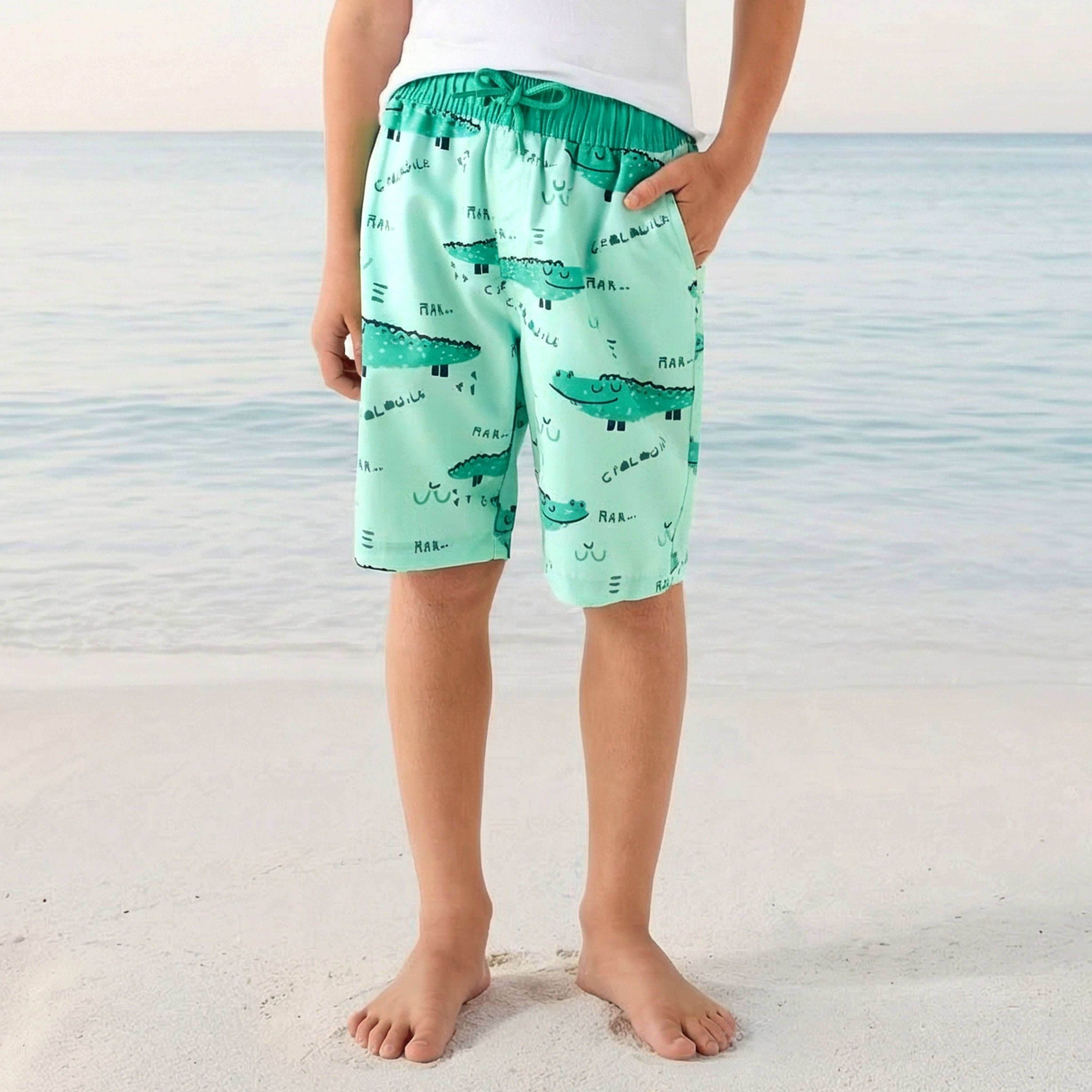 Juniors Boys Drawstring Waist Swim Shorts-boys-clothing-swimwear-image-1