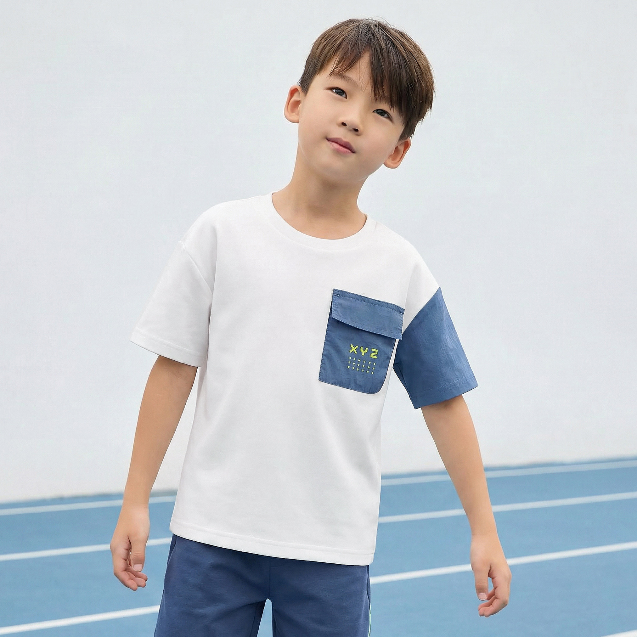 XYZ Crew Neck Short Sleeves T-shirt with Colourblock Design-sports-boys-clothing-tops-image-1