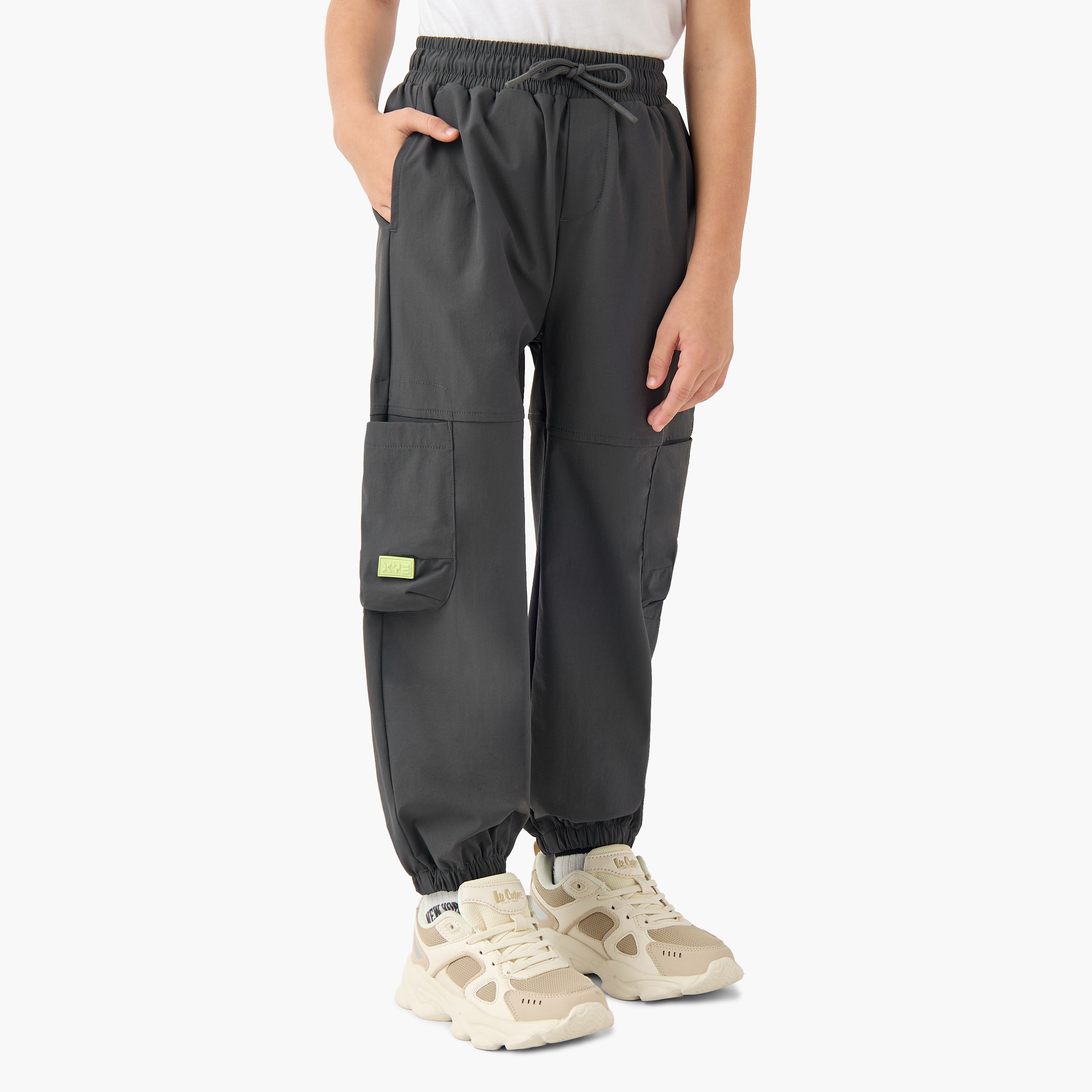 XYZ Elasticated Drawstring Waist Cargo Joggers with Logo Applique-boys-clothing-bottoms-joggersandtrackpants-image-1
