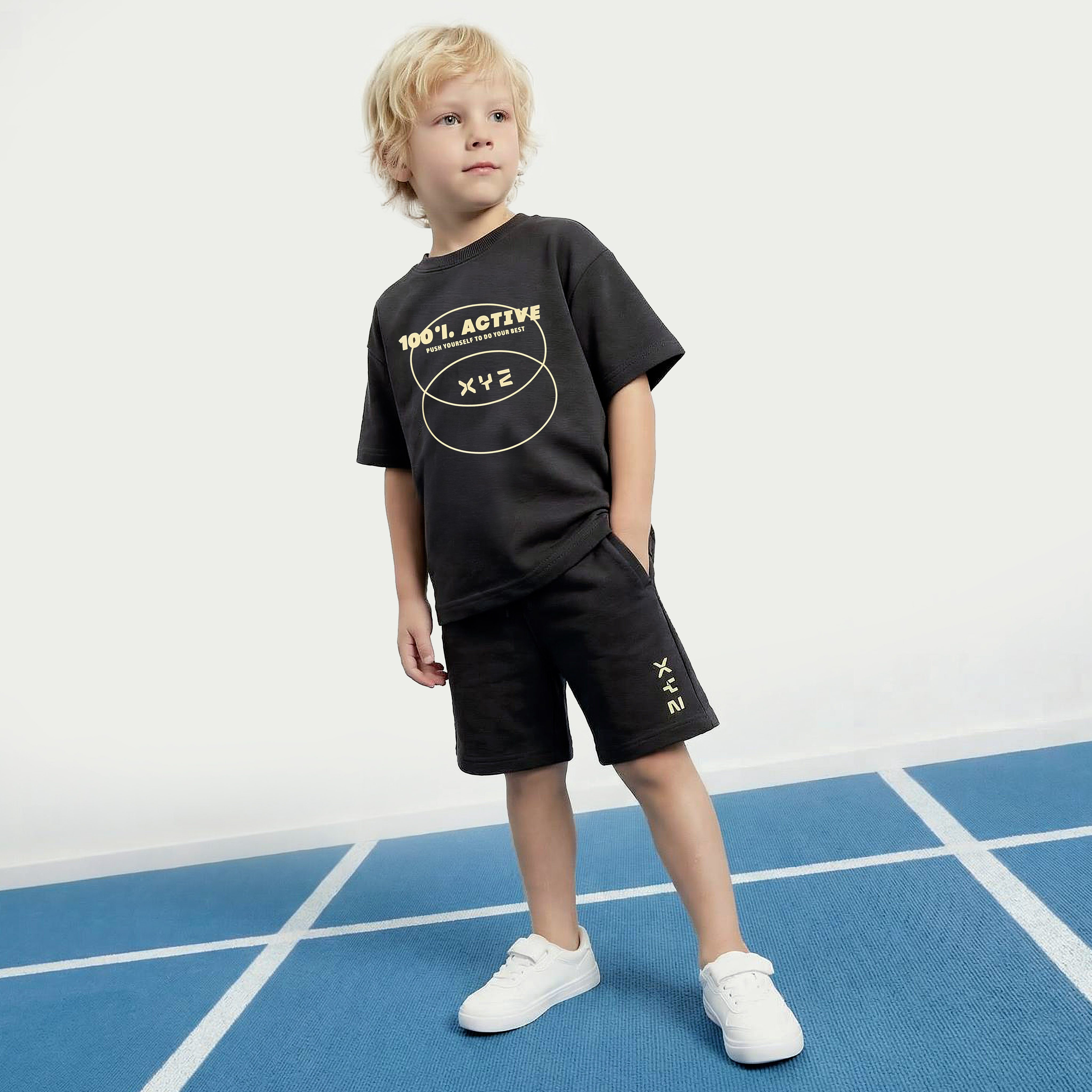XYZ Crew Neck Short Sleeves T-shirt and Shorts Set with Print-boys-clothing-sportswear-sets-image-1