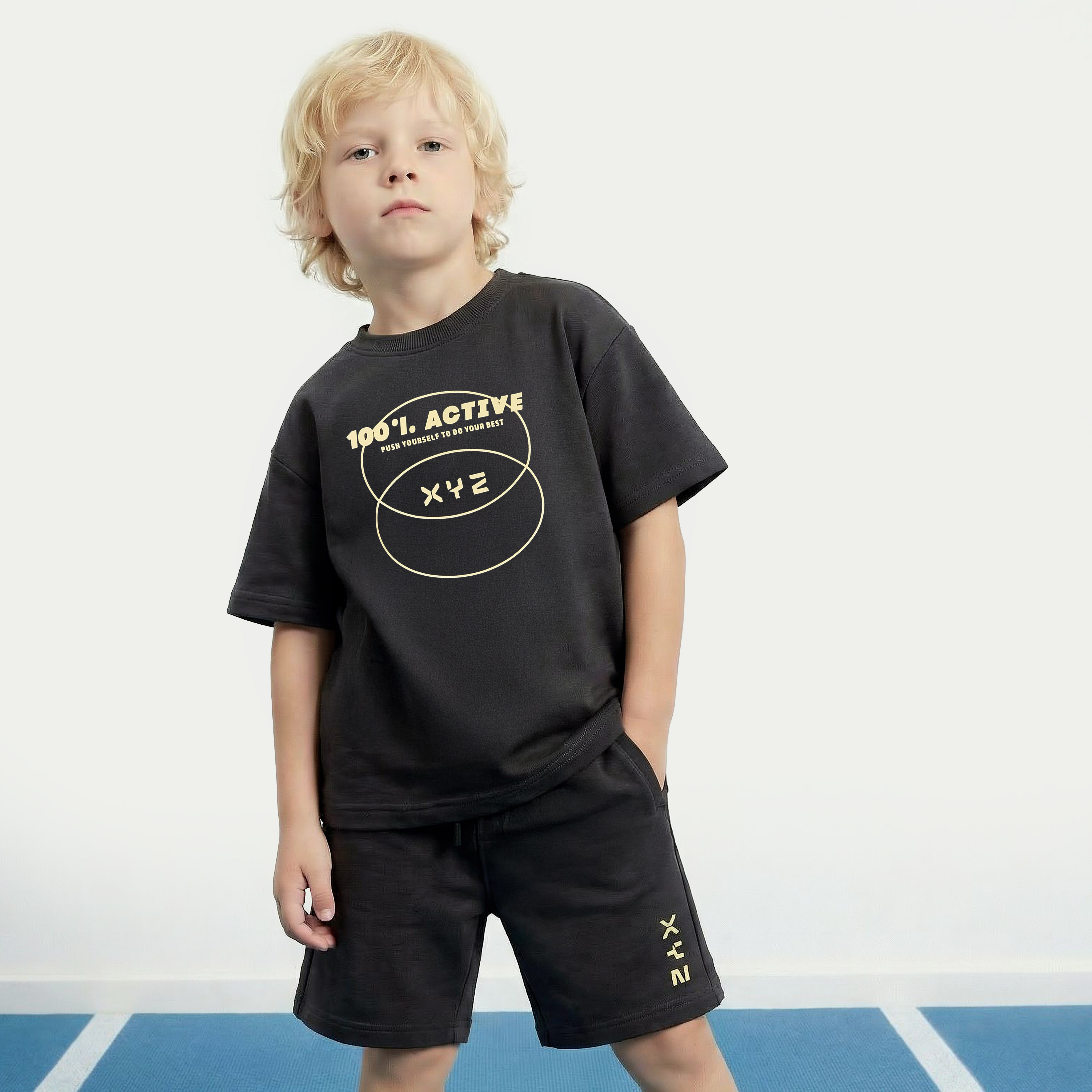 XYZ Crew Neck Short Sleeves T-shirt and Shorts Set with Print-boys-clothing-sportswear-sets-image-2