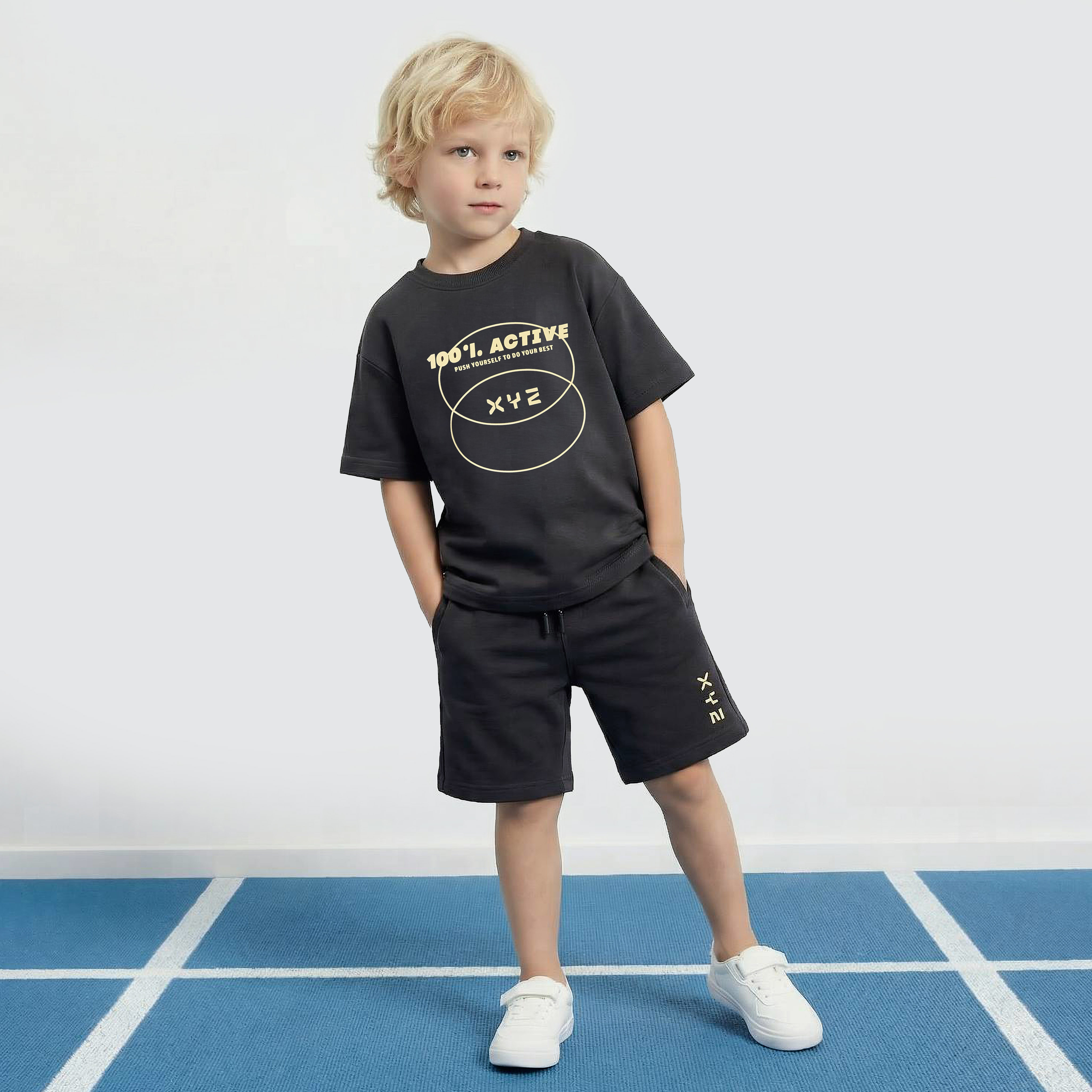 XYZ Crew Neck Short Sleeves T-shirt and Shorts Set with Print-boys-clothing-sportswear-sets-image-6