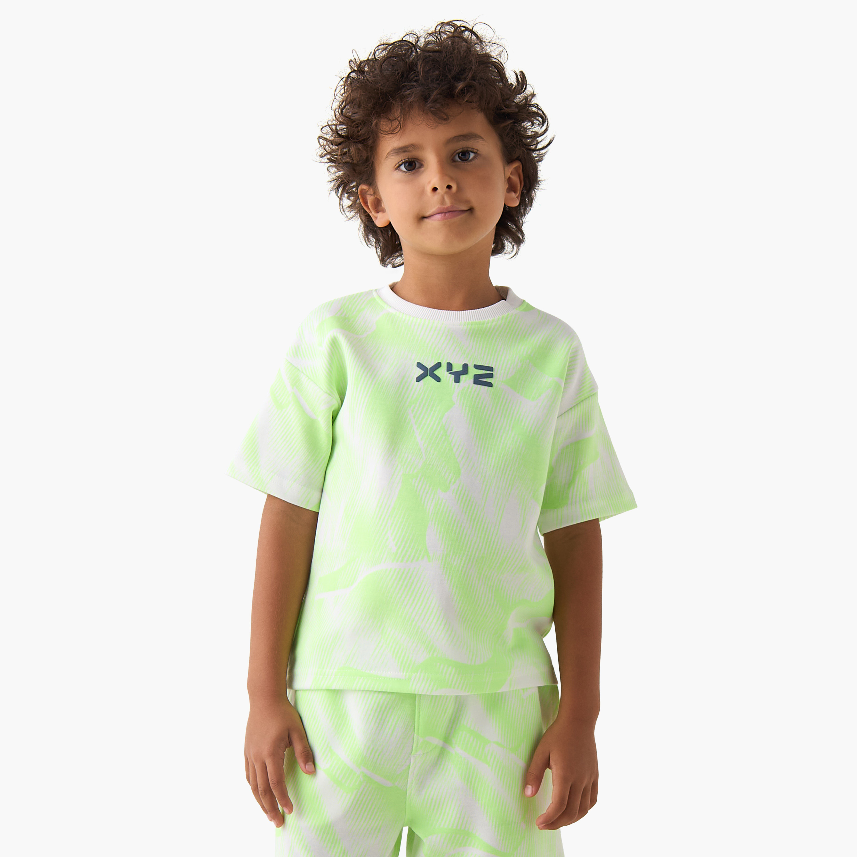 XYZ Crew Neck Short Sleeves T-shirt and Shorts Set with Logo Print-boys-clothing-sportswear-sets-image-2