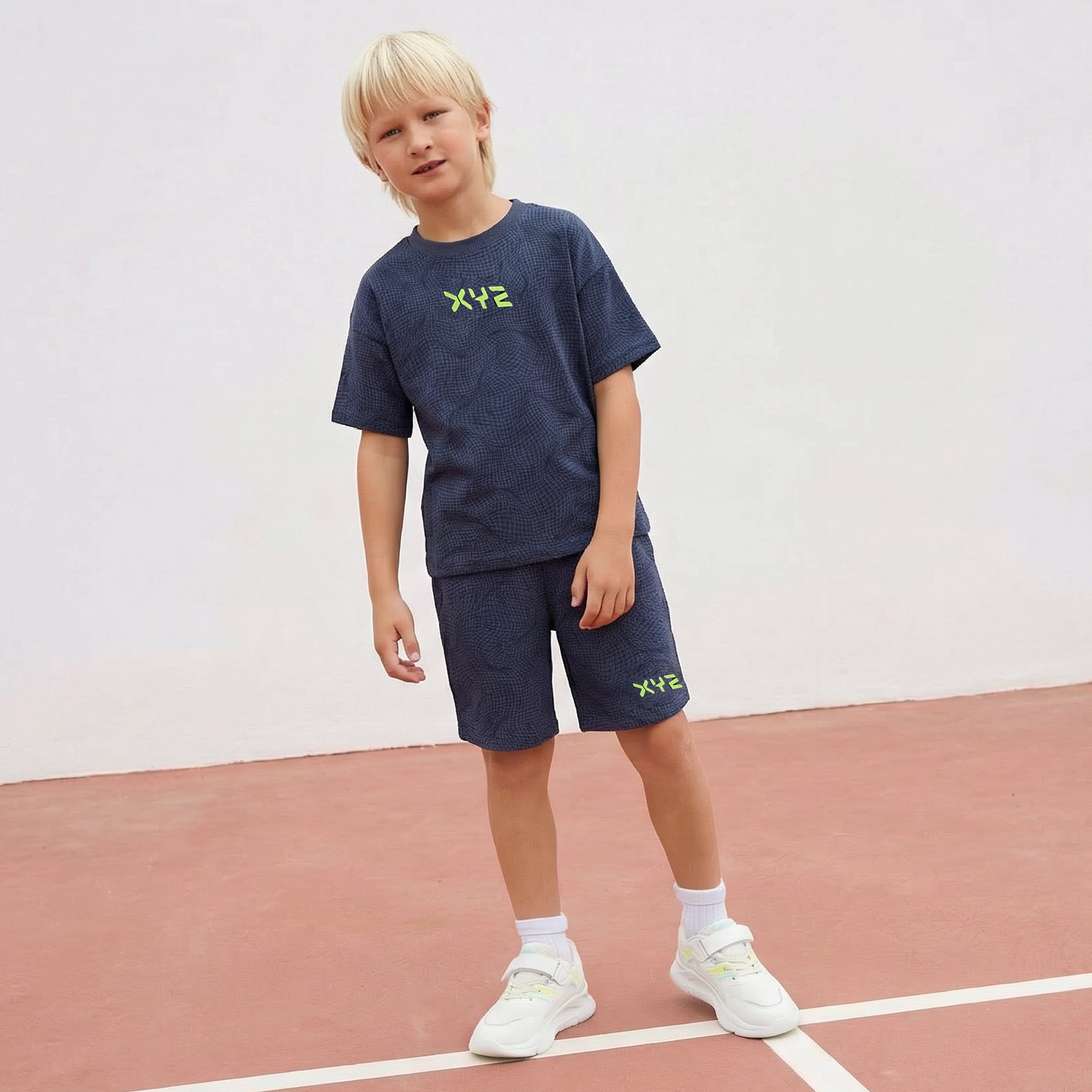 XYZ Crew Neck Short Sleeves T-shirt and Shorts Set with Logo Print-boys-clothing-sportswear-sets-image-1