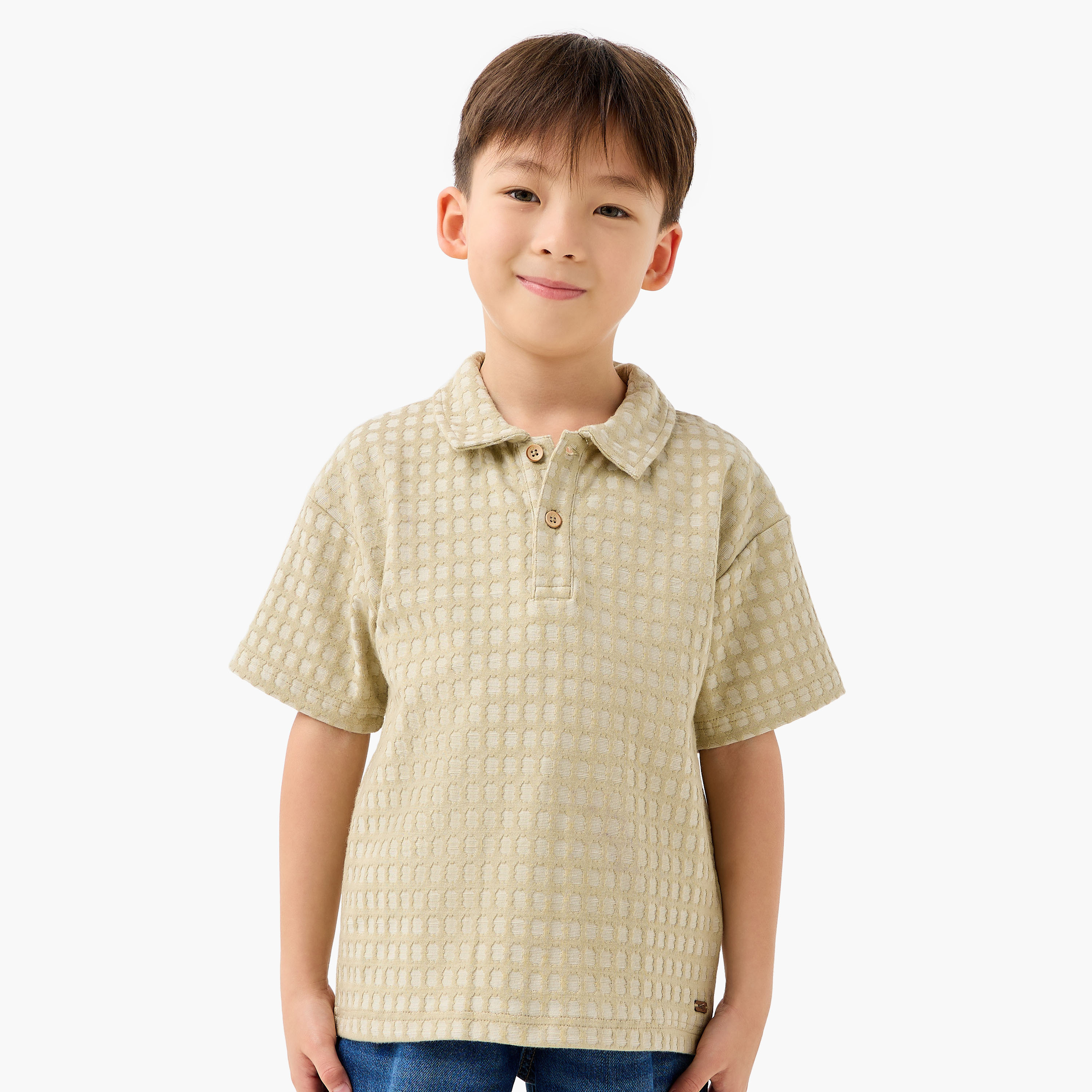 Eligo Boys Collared Polo T-shirt with Texture - Cotton - Short Sleeves-boys-clothing-tshirtsandpolos-image-1