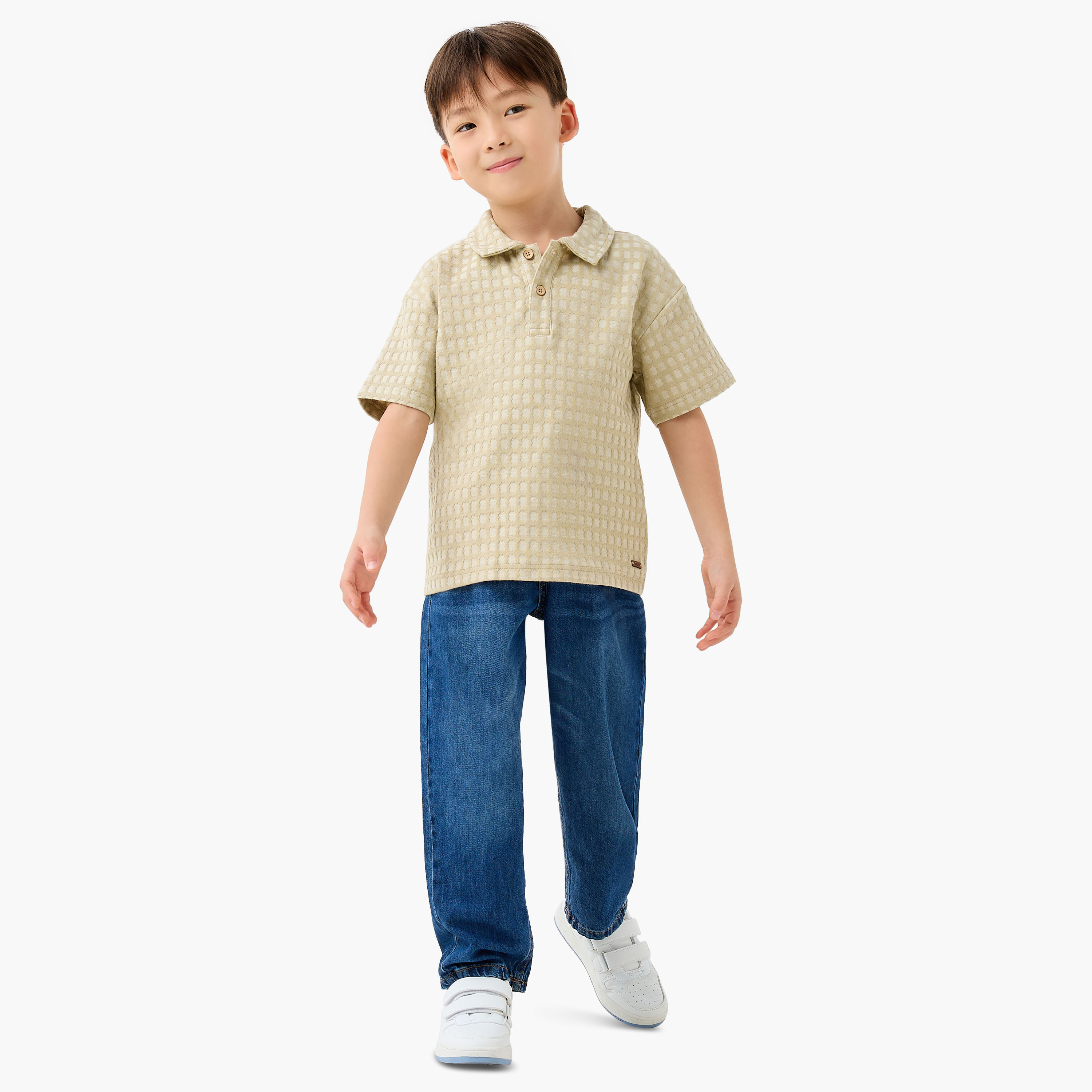 Eligo Boys Collared Polo T-shirt with Texture - Cotton - Short Sleeves-boys-clothing-tshirtsandpolos-image-2