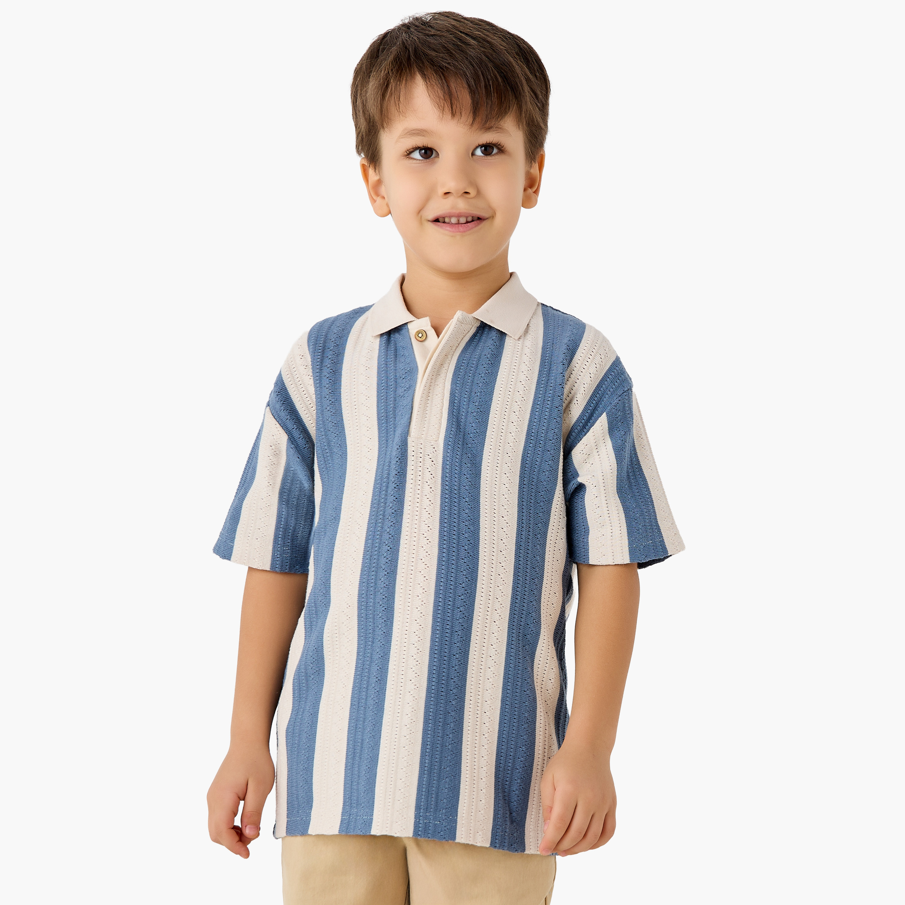 Eligo Polo Neck Short Sleeves T-shirt with Stripe Texture-boys-clothing-tshirtsandpolos-image-1