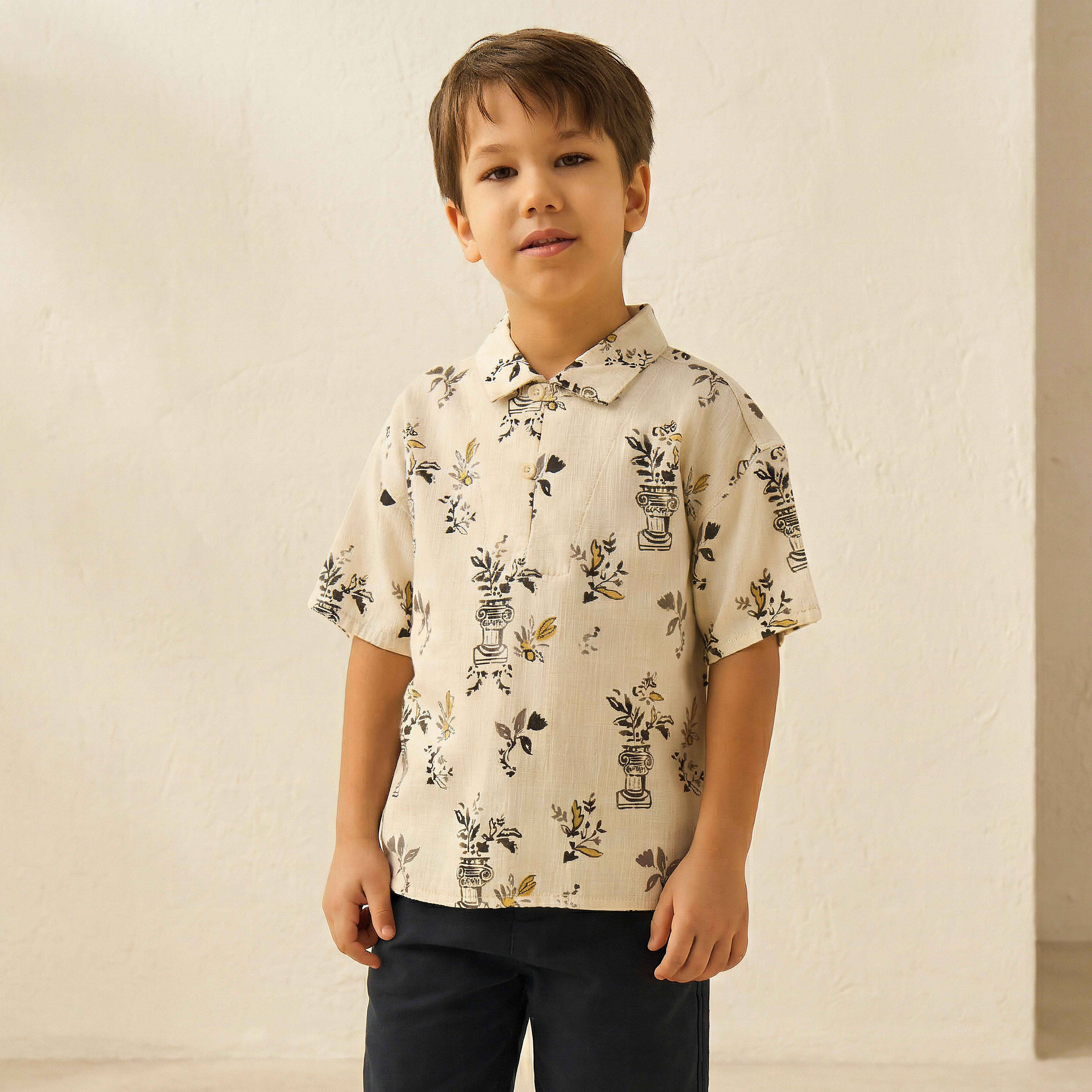 Eligo Short Sleeves Shirt with Floral Print-boys-clothing-shirts-image-1