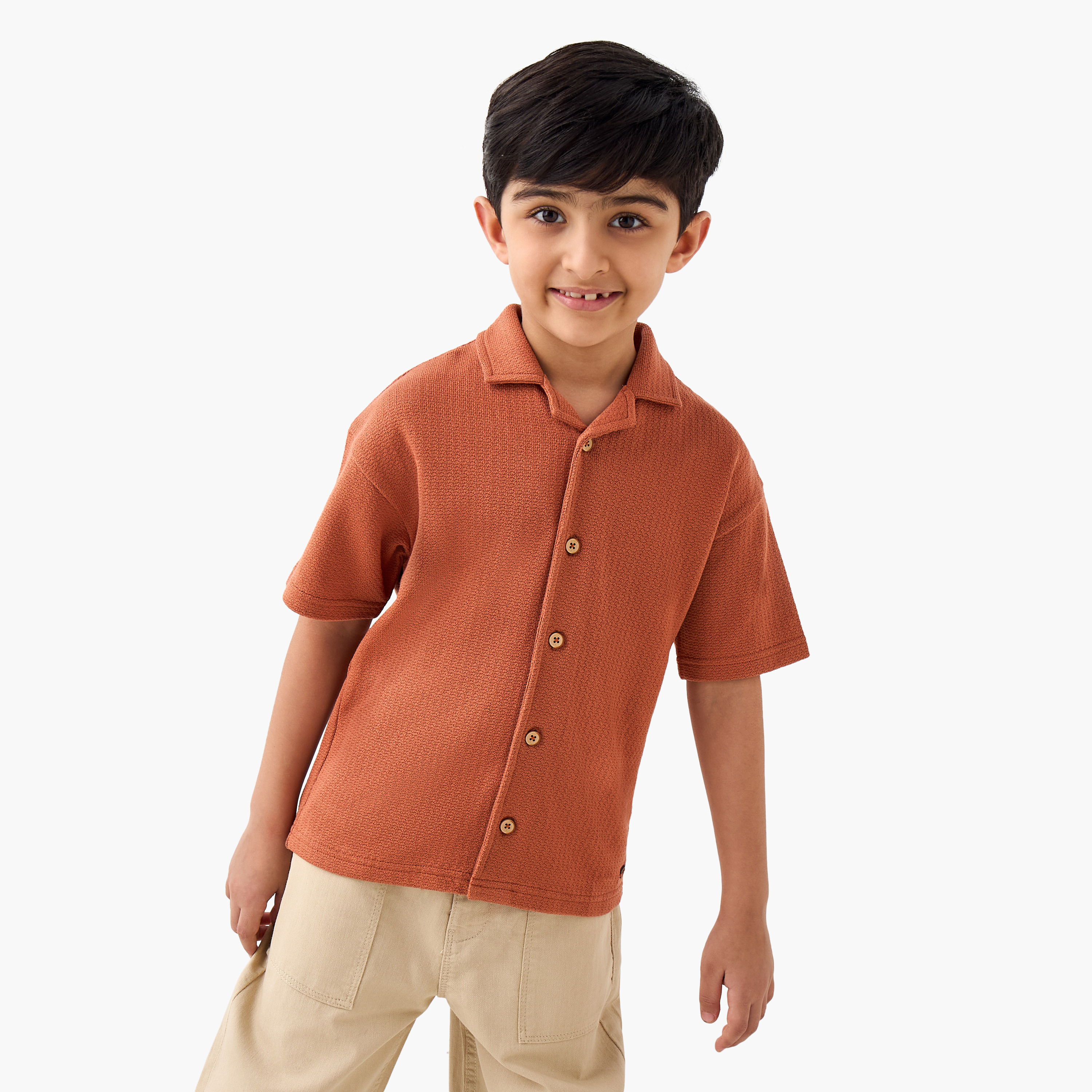 Eligo Boys Shirt with Textured Detail - Cotton - Short Sleeves - Camp Collar-boys-clothing-shirts-image-1