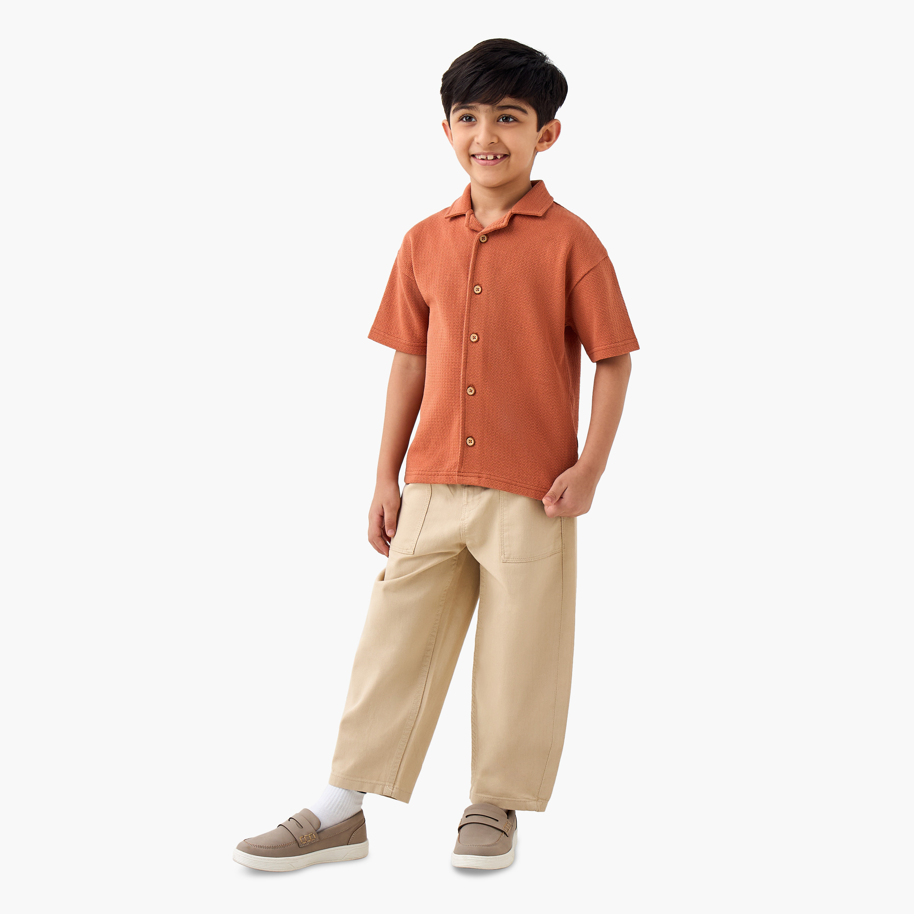Eligo Boys Shirt with Textured Detail - Cotton - Short Sleeves - Camp Collar-boys-clothing-shirts-image-2