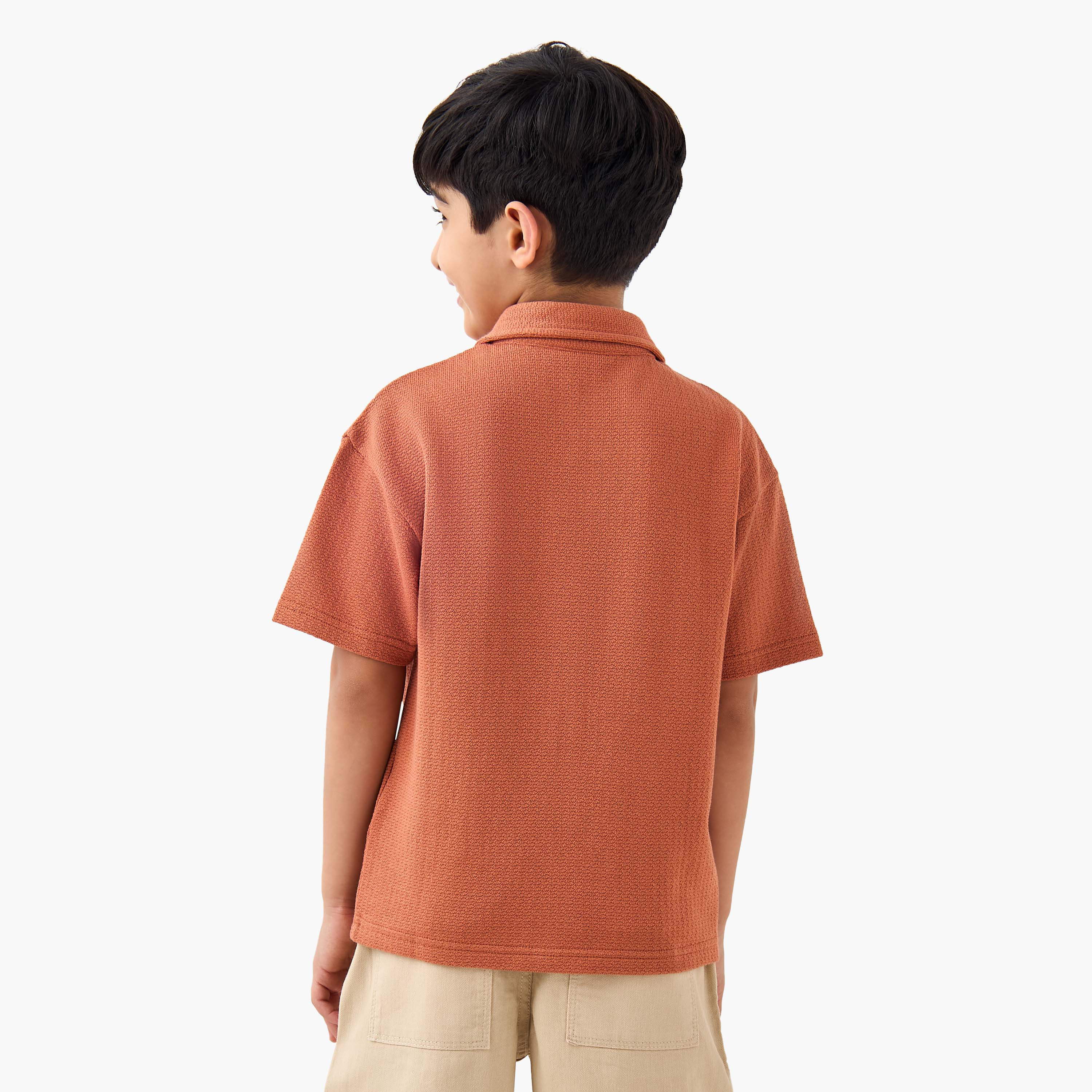 Eligo Boys Shirt with Textured Detail - Cotton - Short Sleeves - Camp Collar-boys-clothing-shirts-image-3