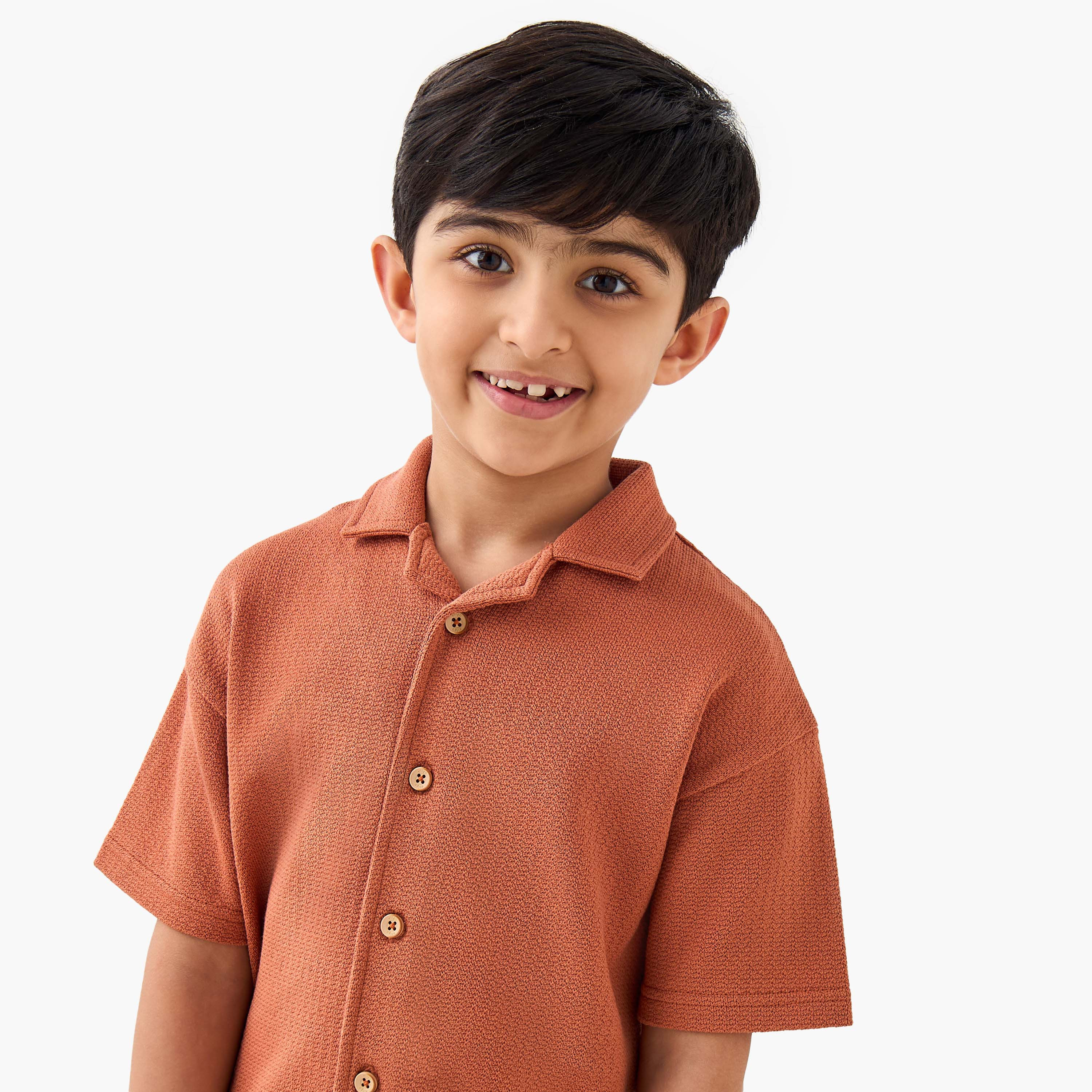 Eligo Boys Shirt with Textured Detail - Cotton - Short Sleeves - Camp Collar-boys-clothing-shirts-image-4