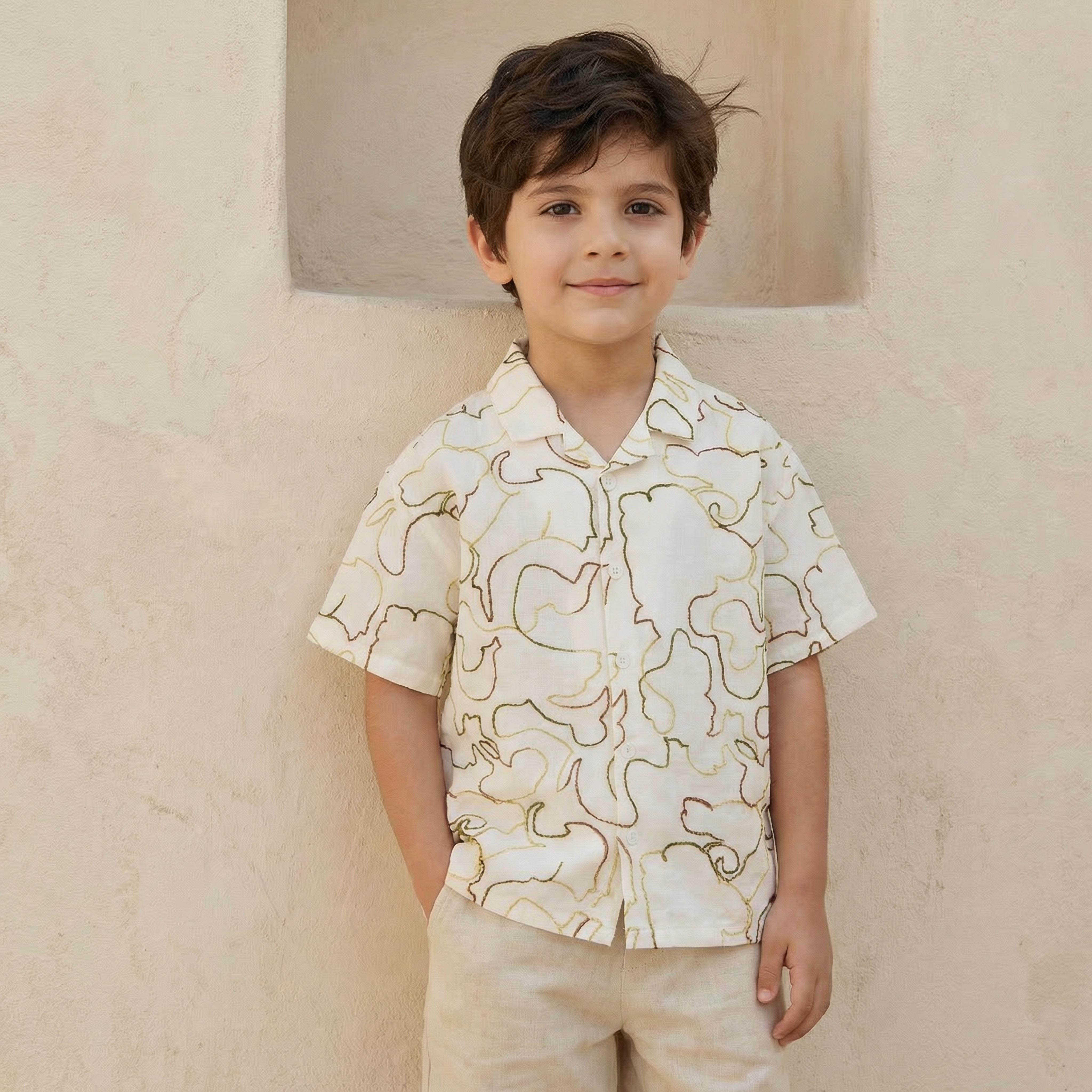 Eligo Short Sleeves Shirt with Floral Embroidery-boys-clothing-shirts-image-1