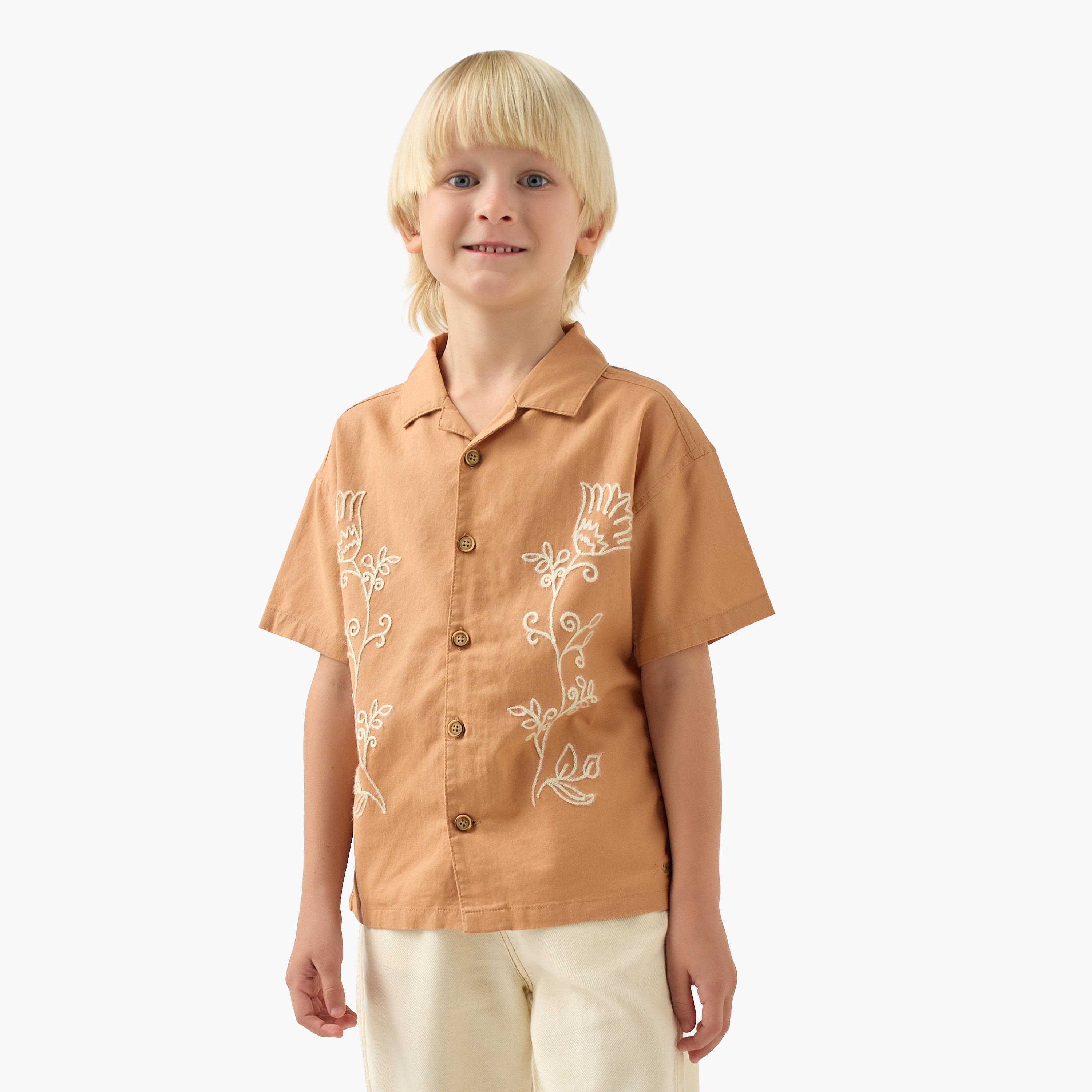 Eligo Short Sleeves Shirt with Floral Embroidery-boys-clothing-shirts-image-1