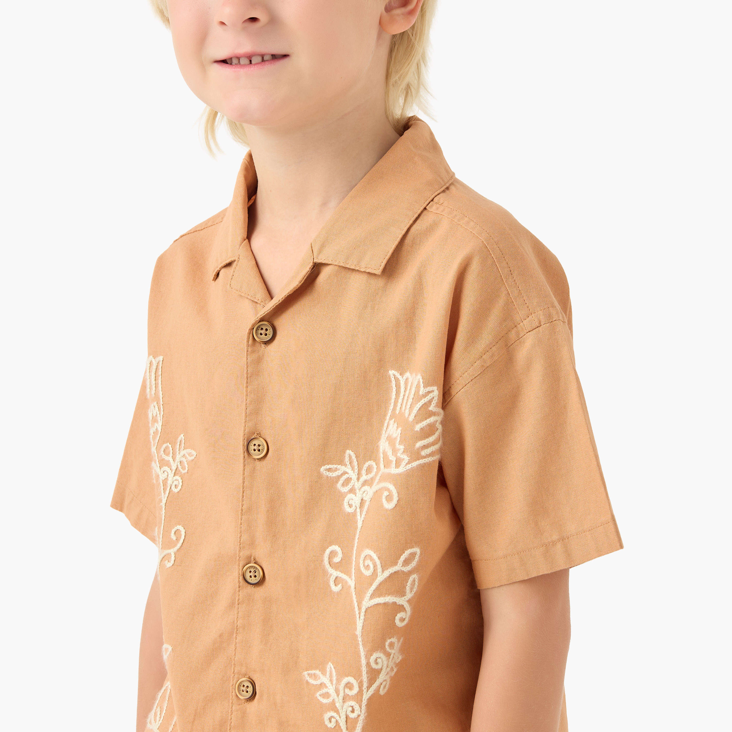 Eligo Short Sleeves Shirt with Floral Embroidery-boys-clothing-shirts-image-4