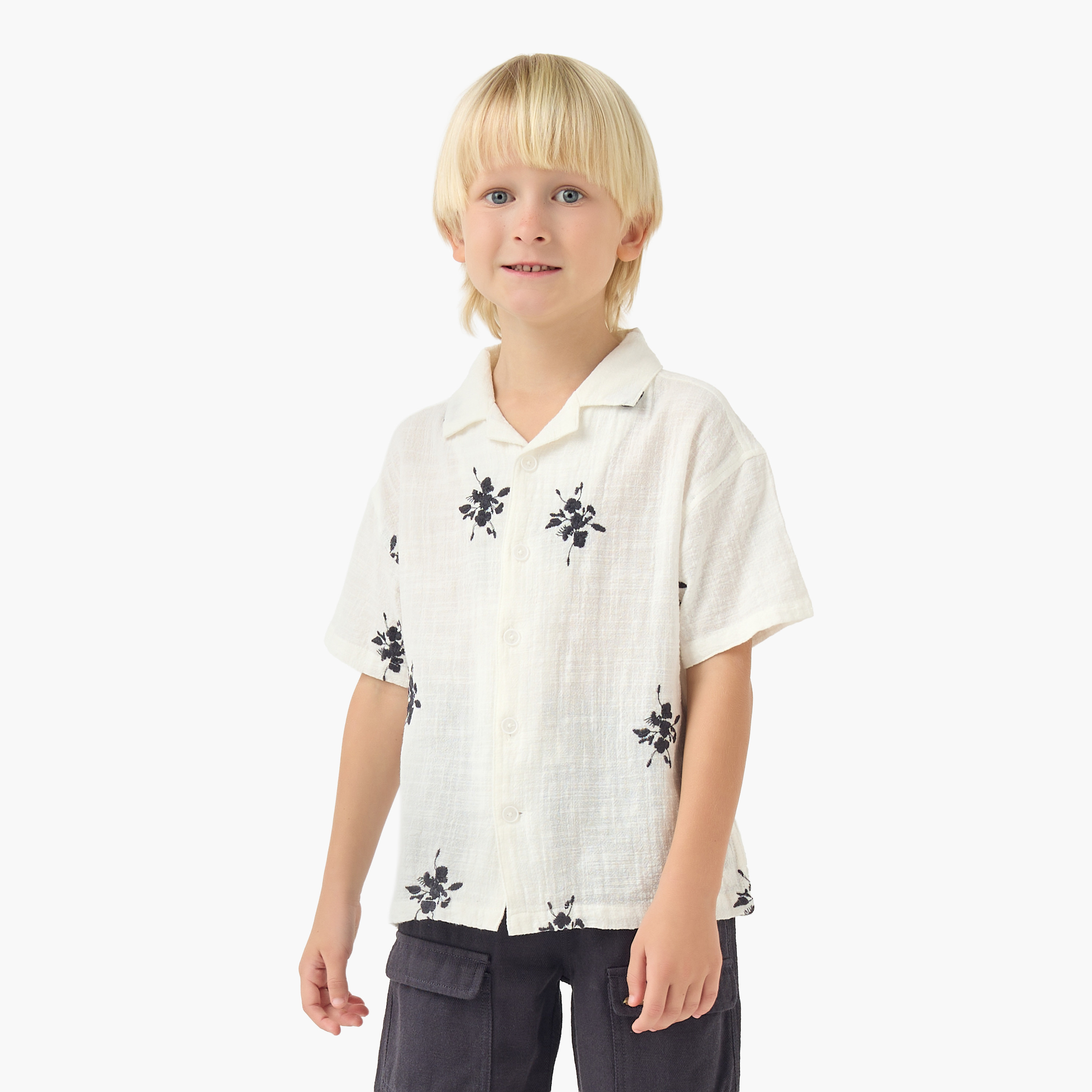 Eligo Short Sleeves Shirt with Floral Embroidery-boys-clothing-shirts-image-1