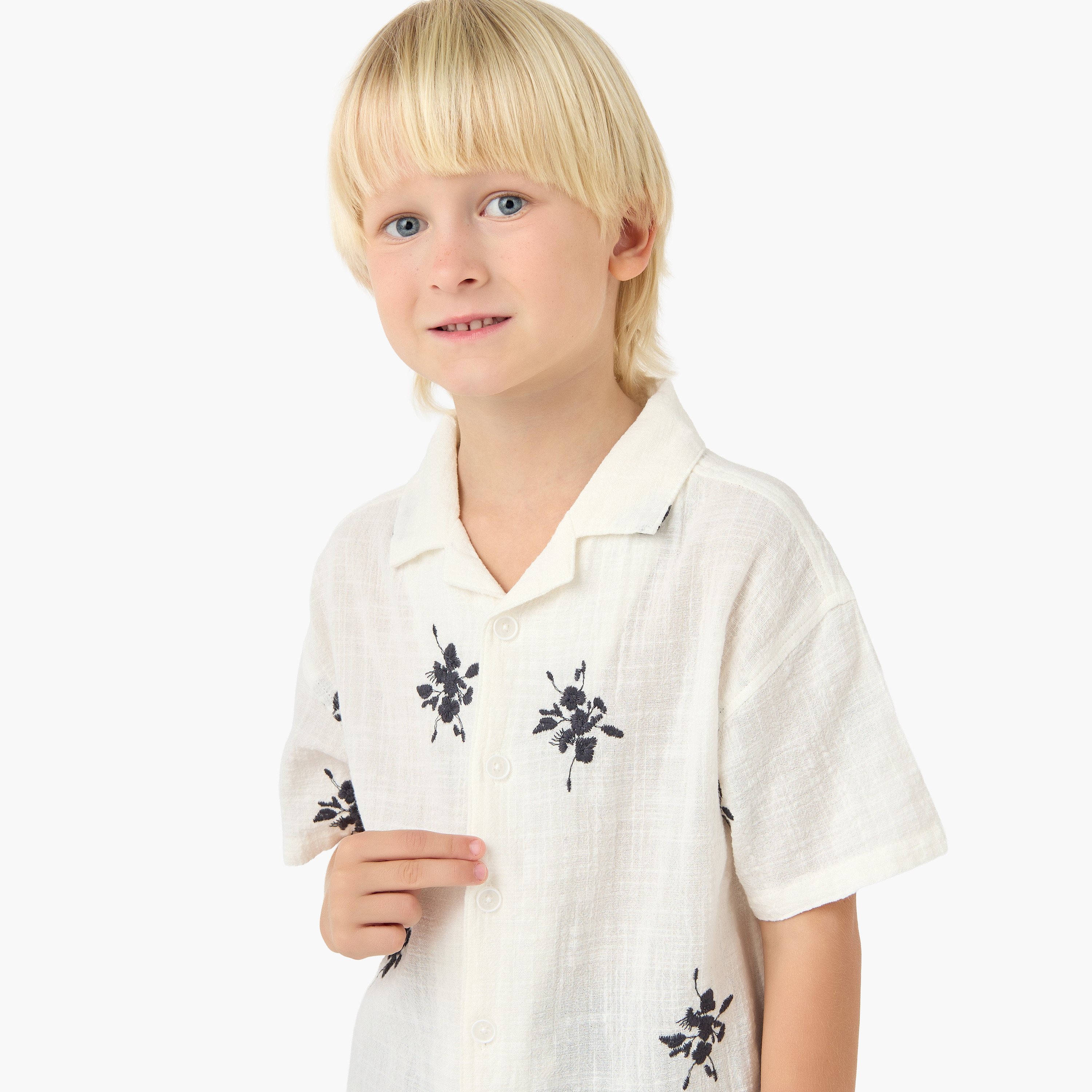 Eligo Short Sleeves Shirt with Floral Embroidery-boys-clothing-shirts-image-4