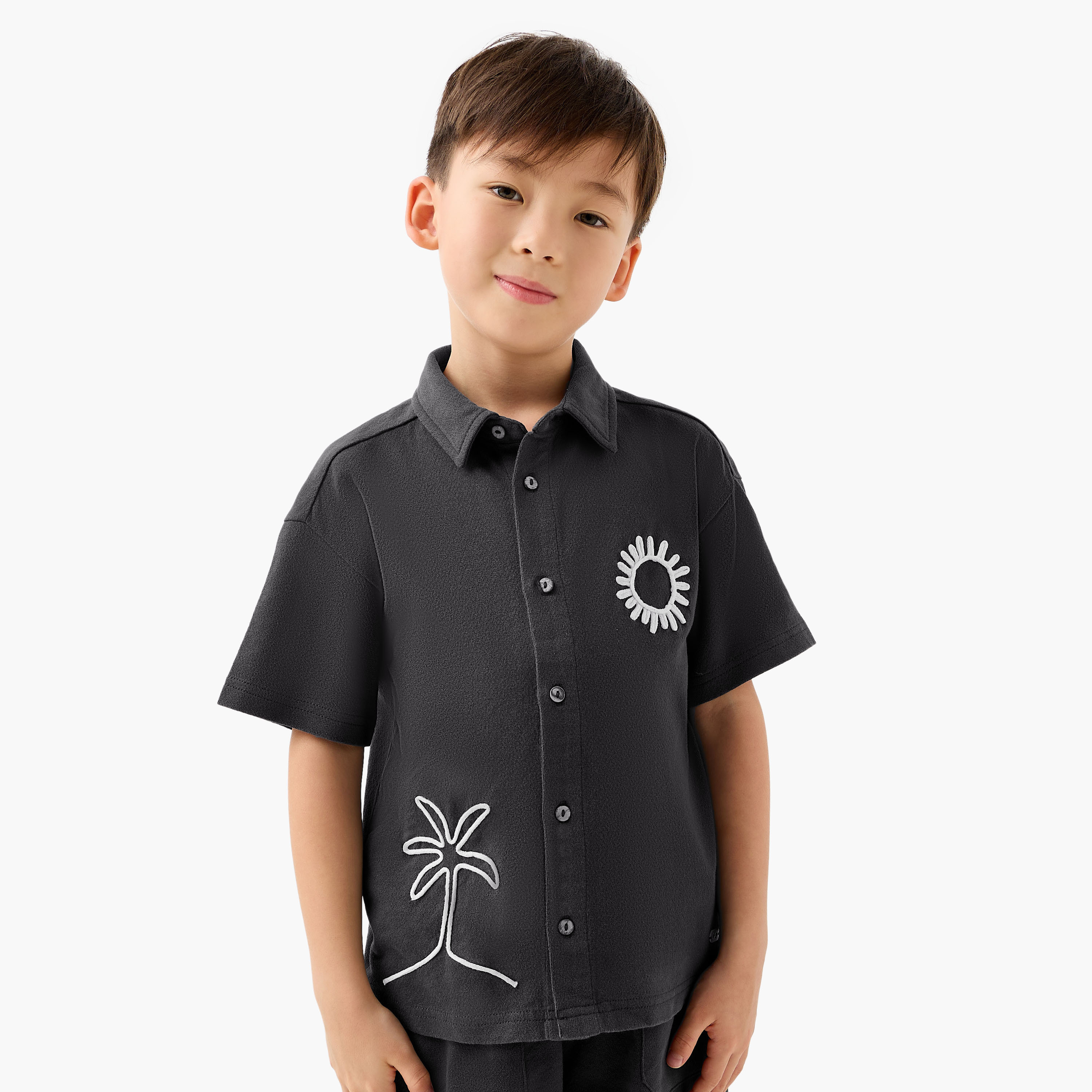 Eligo Boys Shirt and Shorts Set with Embroidery - Cotton - Short Sleeves - Collared Neck-boys-clothing-setsandcoords-image-2