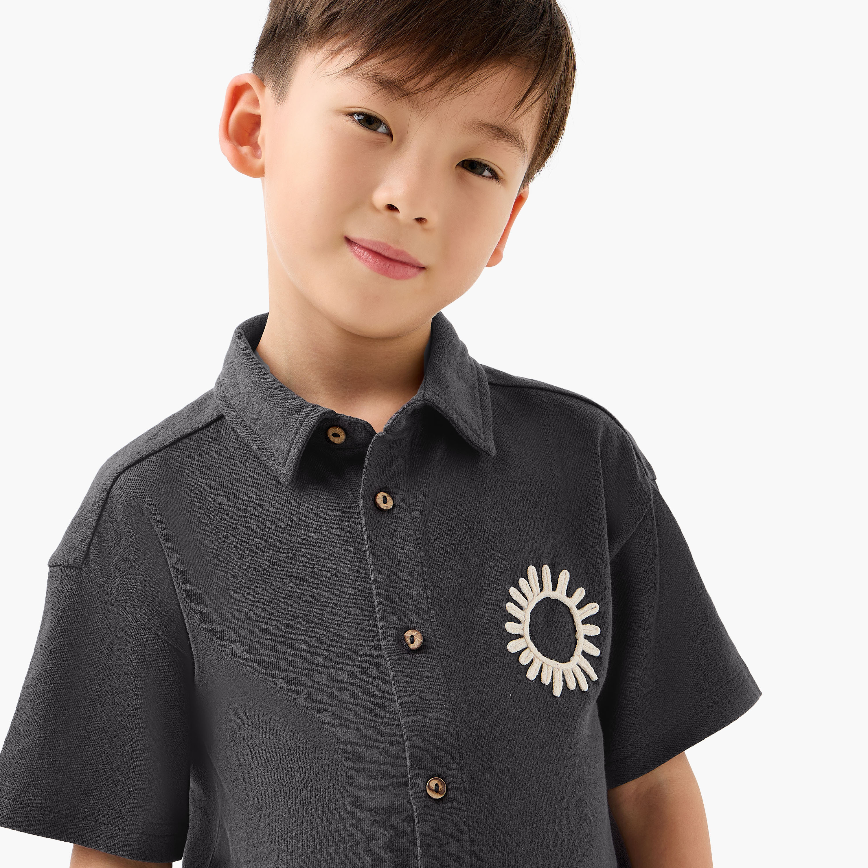 Eligo Boys Shirt and Shorts Set with Embroidery - Cotton - Short Sleeves - Collared Neck-boys-clothing-setsandcoords-image-5