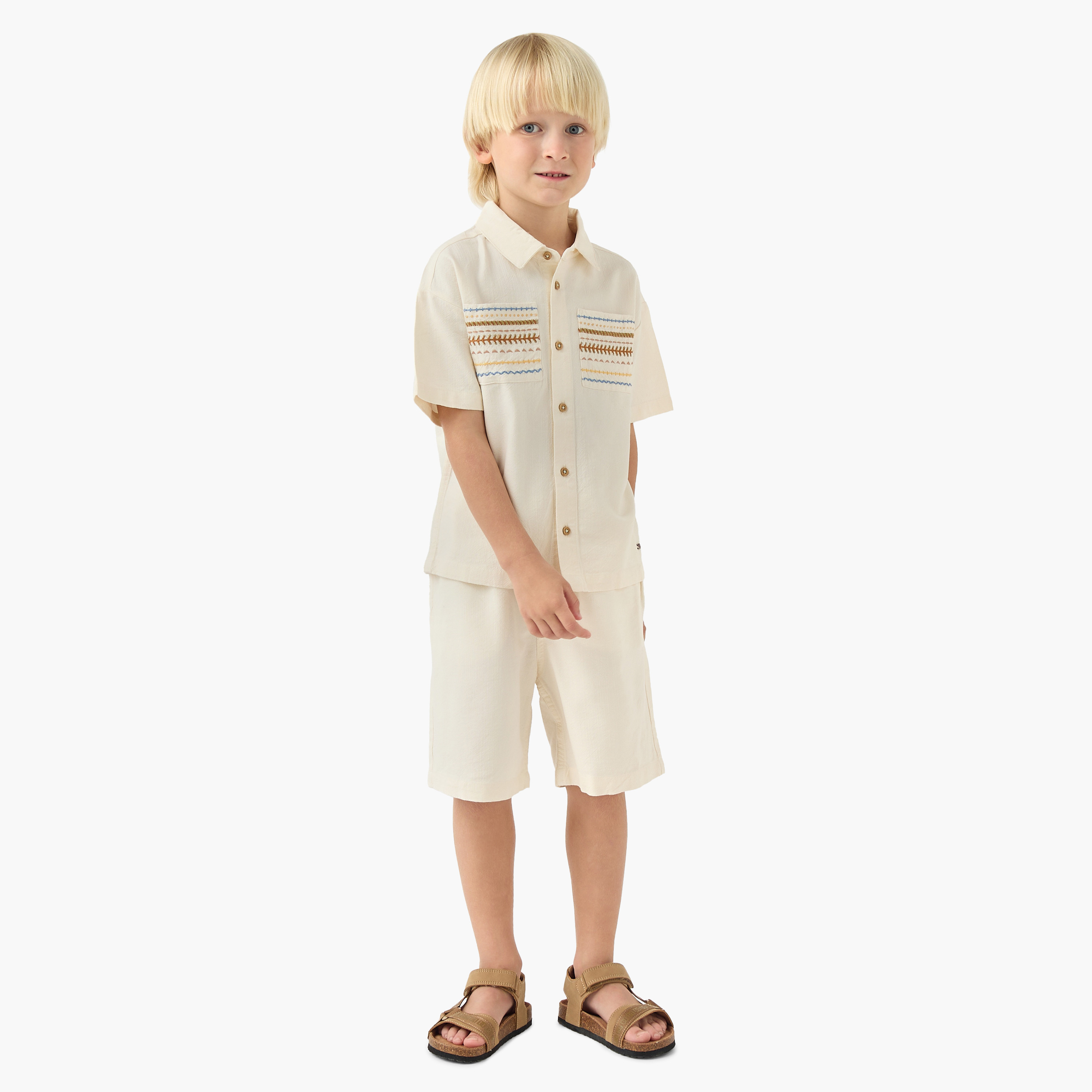 Eligo Collared Short Sleeves Shirt and Shorts Set with Embroidery-boys-clothing-setsandcoords-image-1
