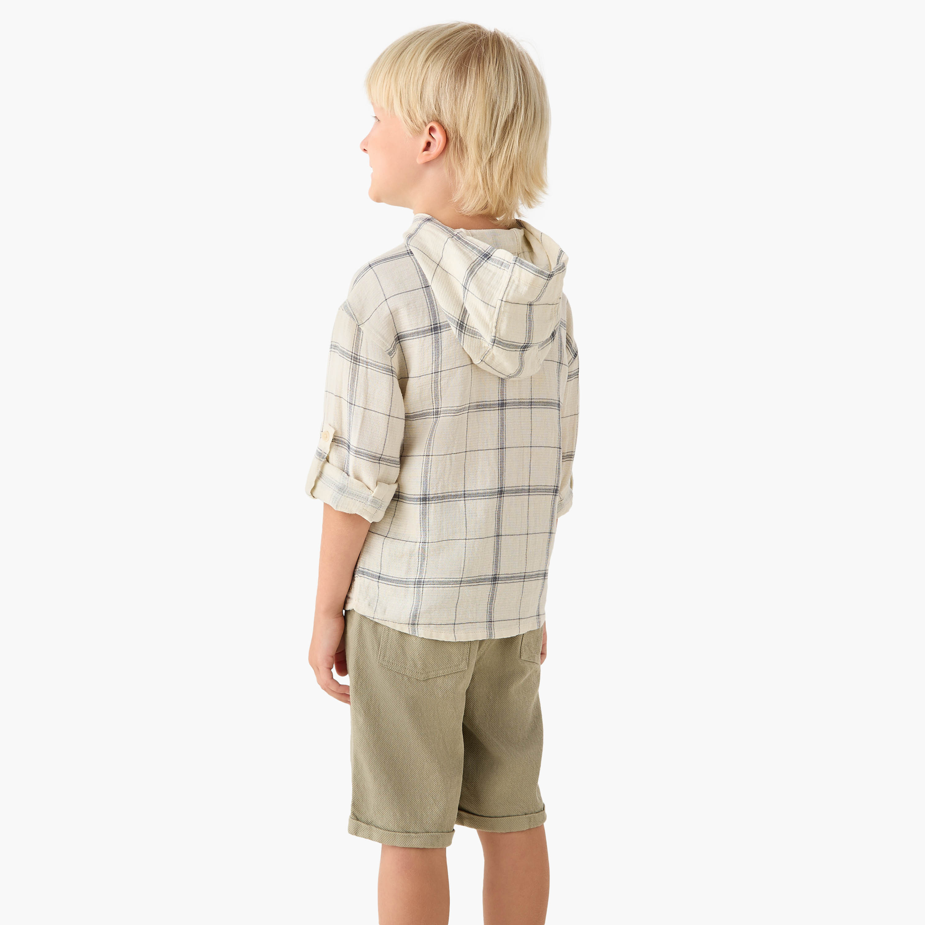 طقم قميص كاروهات بقبعة وأكمام طويلة مع شورت من إليجو-boys-clothing-setsandcoords-image-3