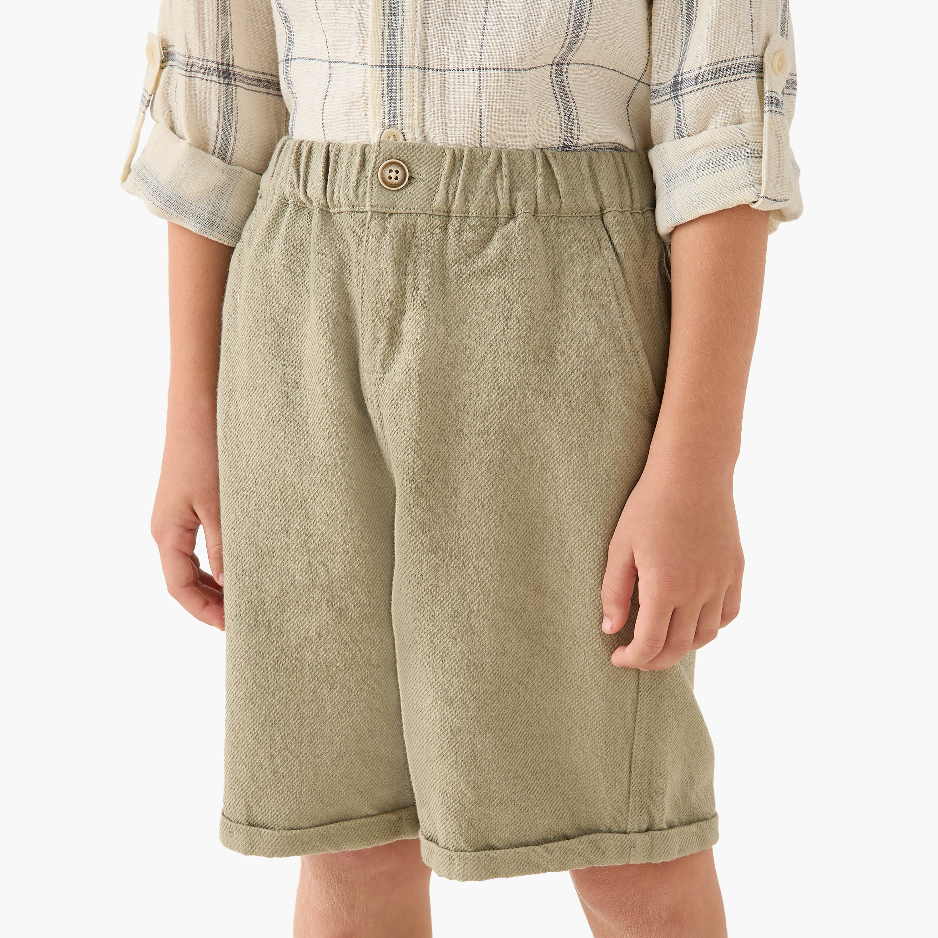 طقم قميص كاروهات بقبعة وأكمام طويلة مع شورت من إليجو-boys-clothing-setsandcoords-image-4