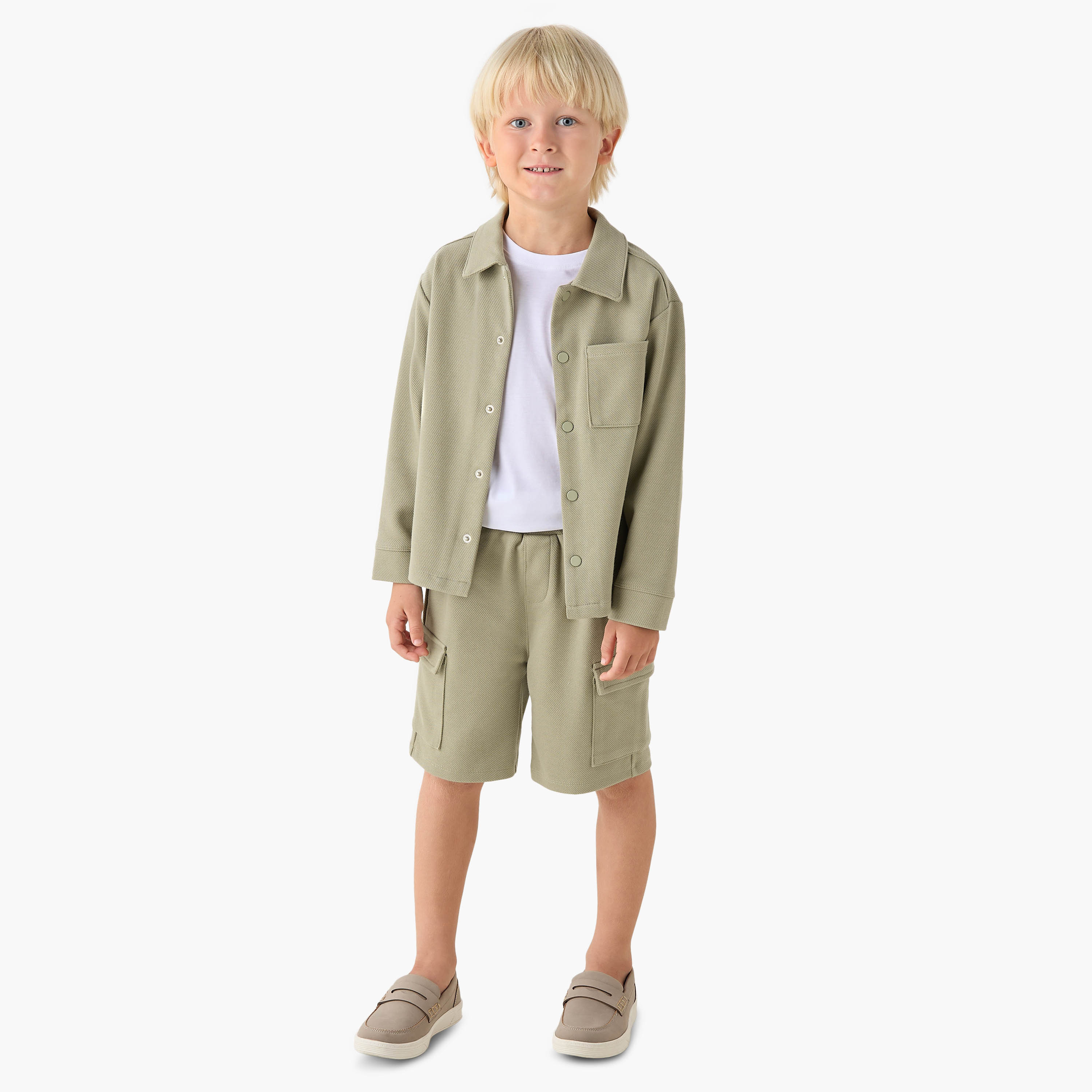 Eligo Collared Long Sleeves Shirt and Shorts Set with Cargo Pockets-boys-clothing-setsandcoords-image-2